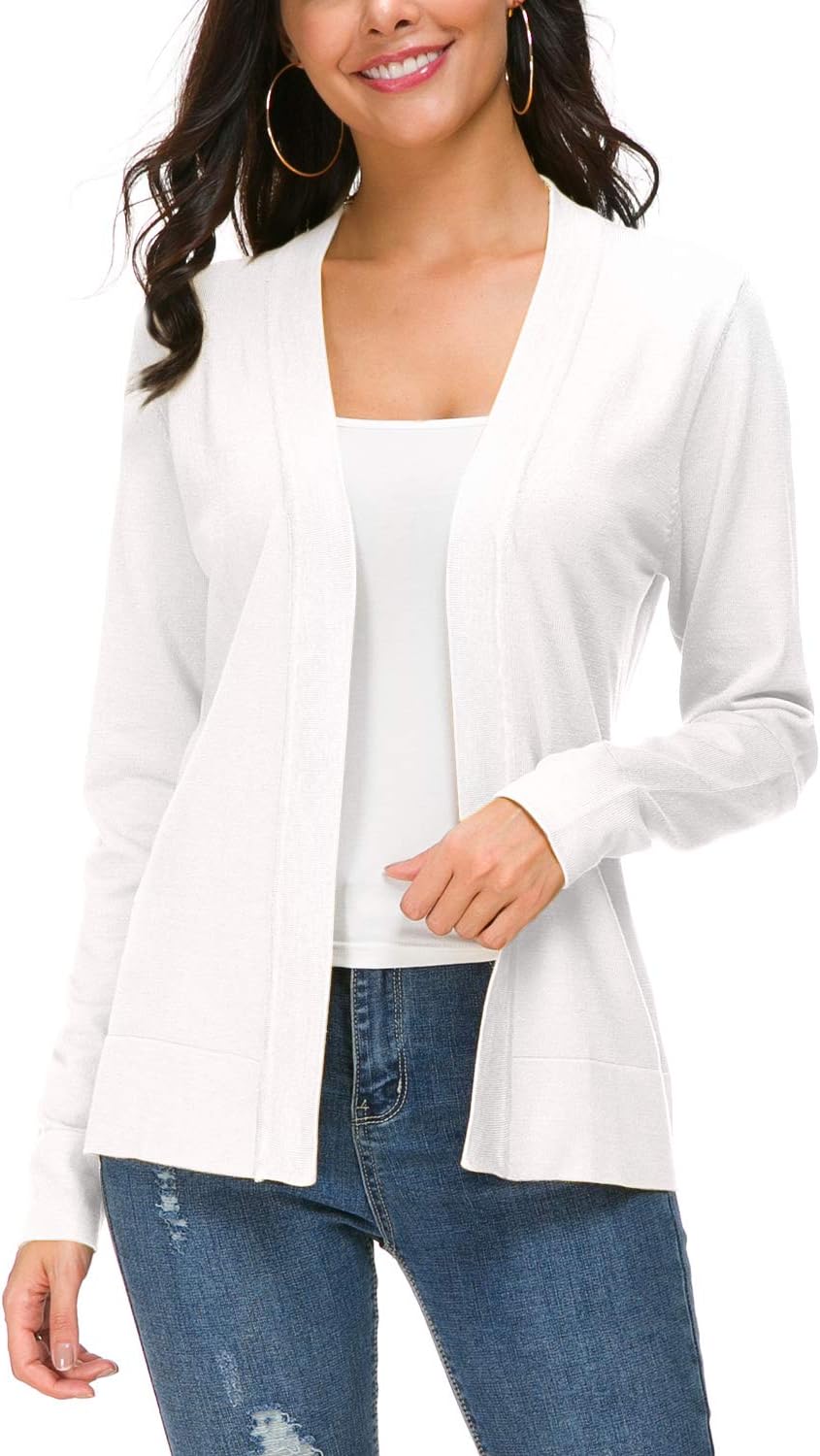 Urban CoCo Women's Long Sleeve Open Front Knit Cardigan Sweater Large White
