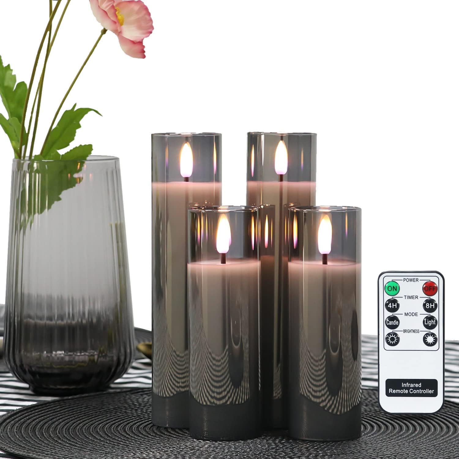Rhytsing Glass Battery Operated LED Candles, Slim Flameless Candles with Remote,...