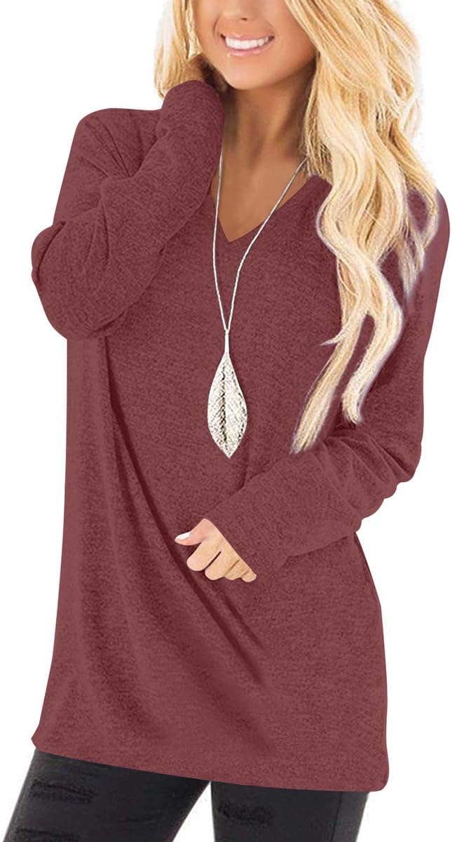Jescakoo Tunic Tops to Wear with Leggings Long Sleeve V Neck T Shirts Casual Loo...