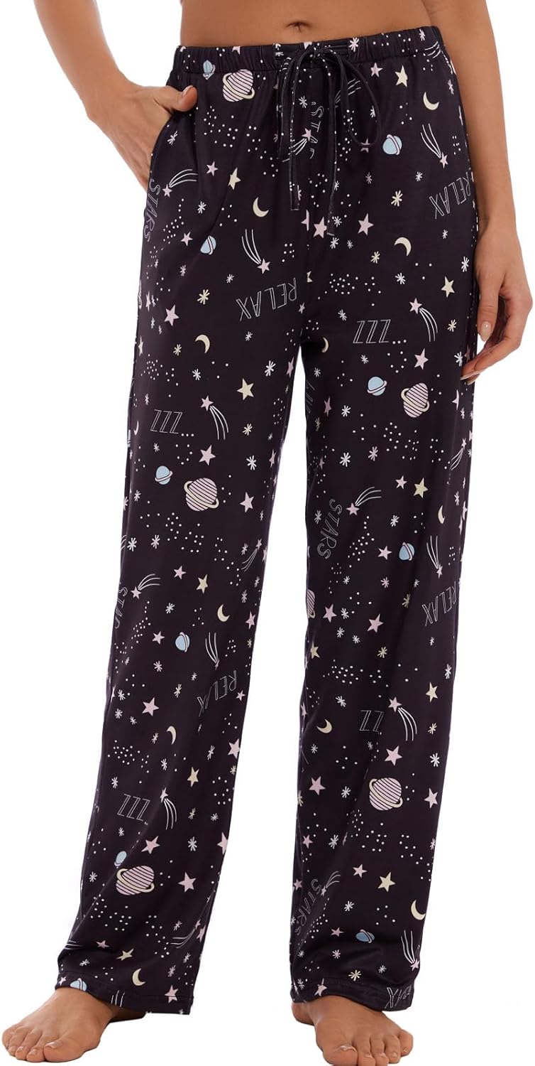 ccko Women’s Comfy Pajama Pants with Pockets, Stretch Drawstring Lounge Pants, S...