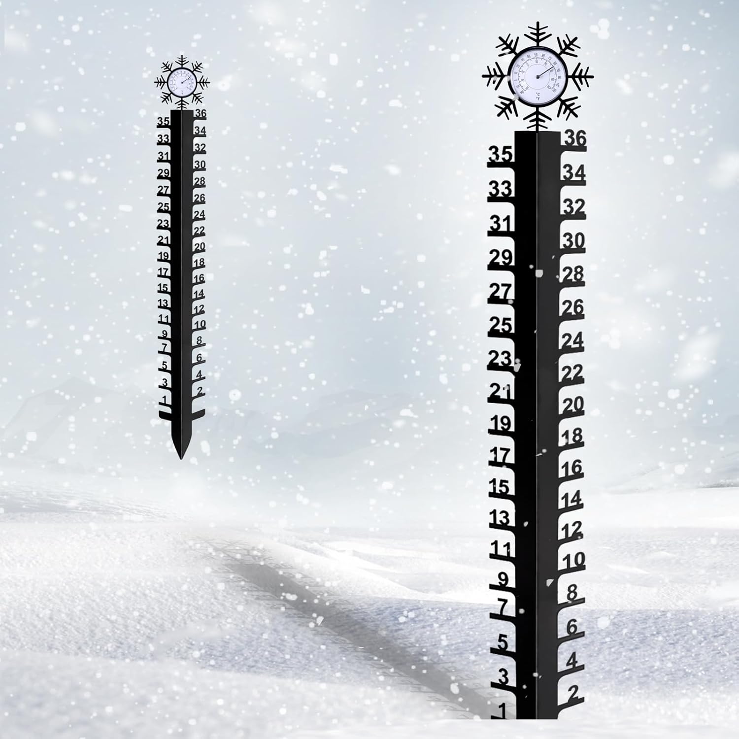 36 inch Snow Gauge Outdoor with Thermometer,Snowflake Iron Art Snow Gauge for Ya...