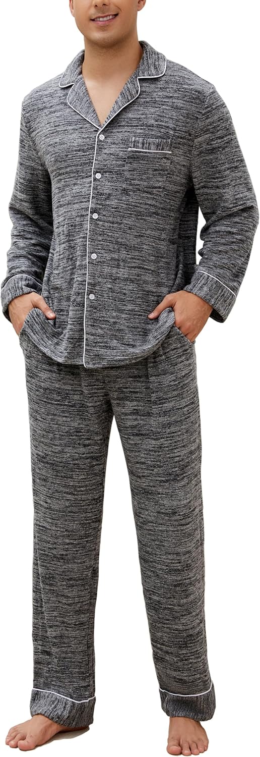 Veseacky Mens Pajamas Set Long Sleeve Soft Pajamas for Men Button Down Sleepwear...