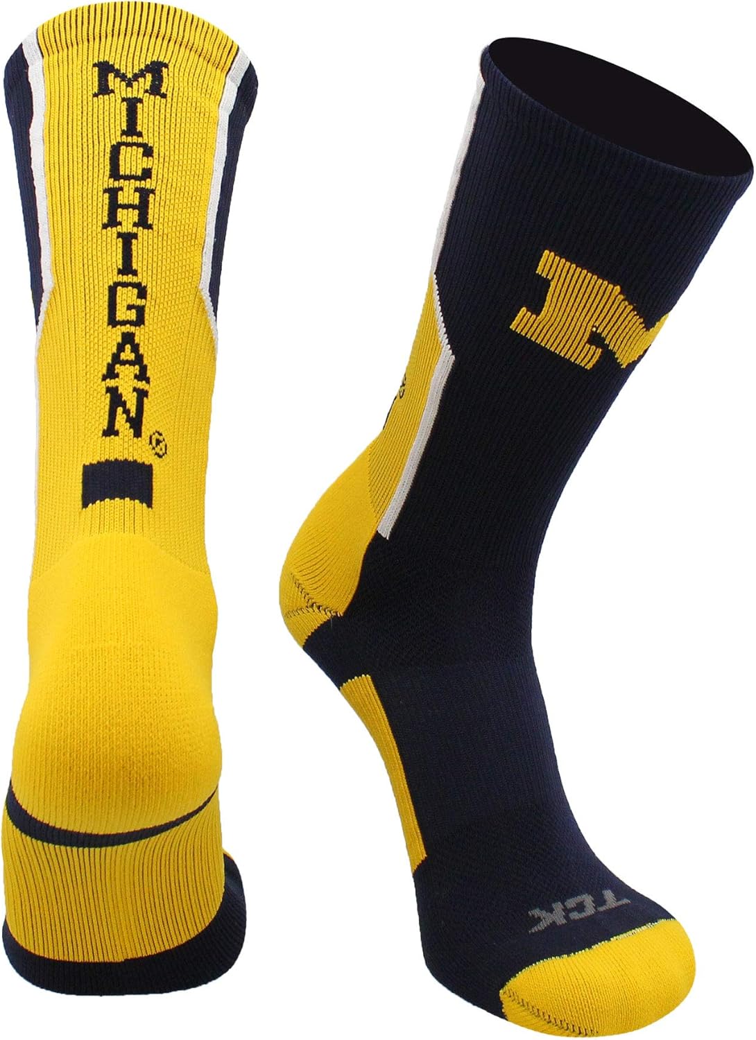 TCK University of Michigan Wolverines Socks Perimeter Crew X-Large Navy/Gold/Whi...