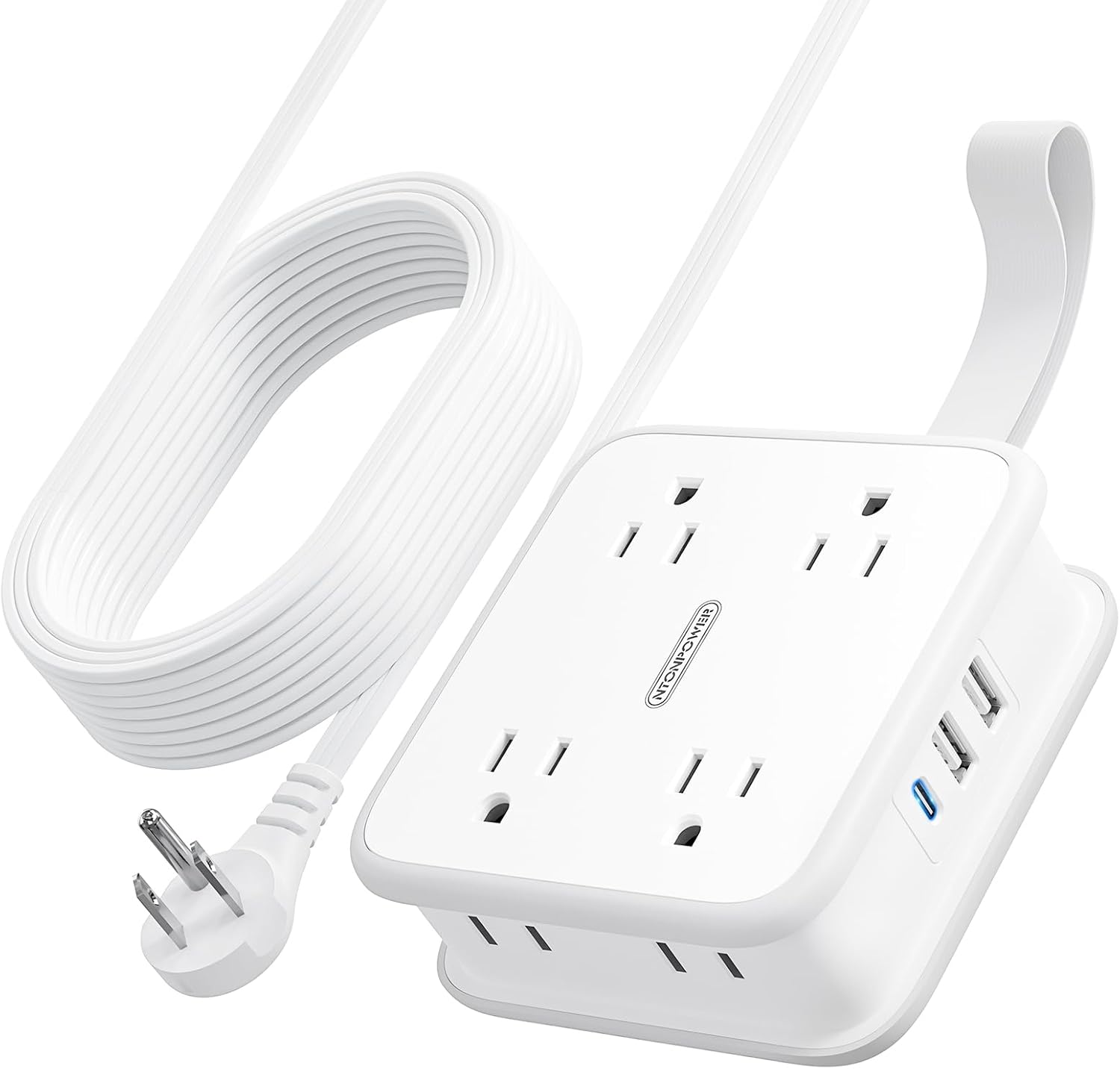 NTONPOWER Extension Cord with 3 USB Ports, 8 Widely Spaced Outlets Flat Extensio...