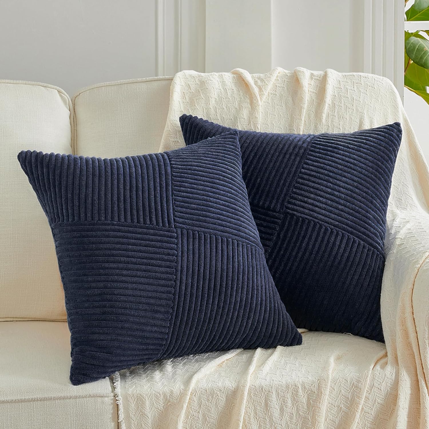 Fancy Homi Set of 2 Navy Blue Boho Decorative Throw Pillow Covers 18x18 Inch wit...
