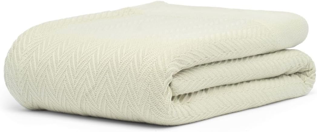 100% Cotton Herringbone Weave Blankets, 66" X 90" Twin, Throw Blanket for Bed, A...