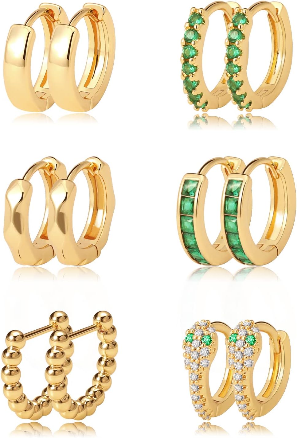 Gold Hoop Earrings Set 14k Gold Plated Huggie Earrings Hypoallergenic Chunky Twi...