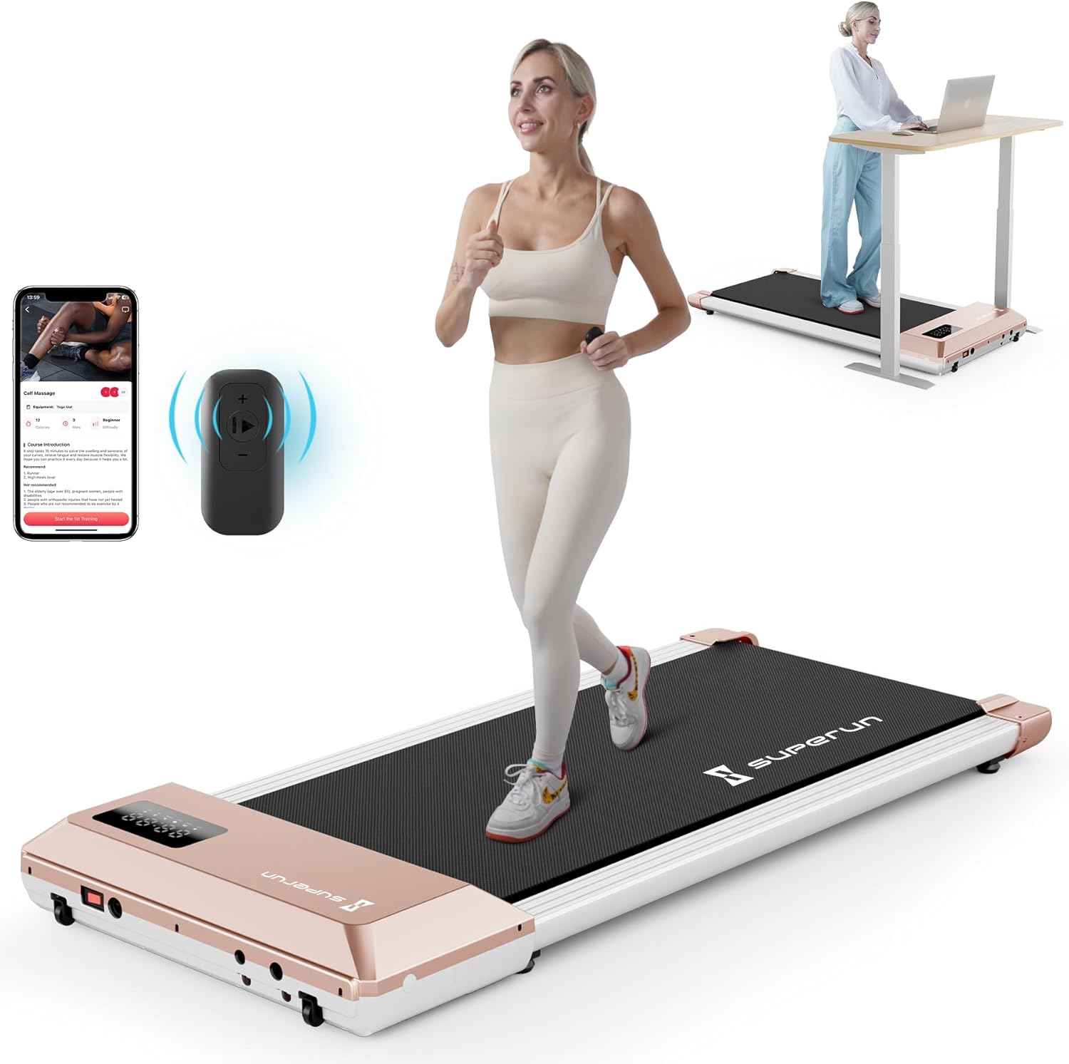SupeRun Smart Walking Pad Treadmill 2024 Newest, Under Desk Treadmill for Home O...