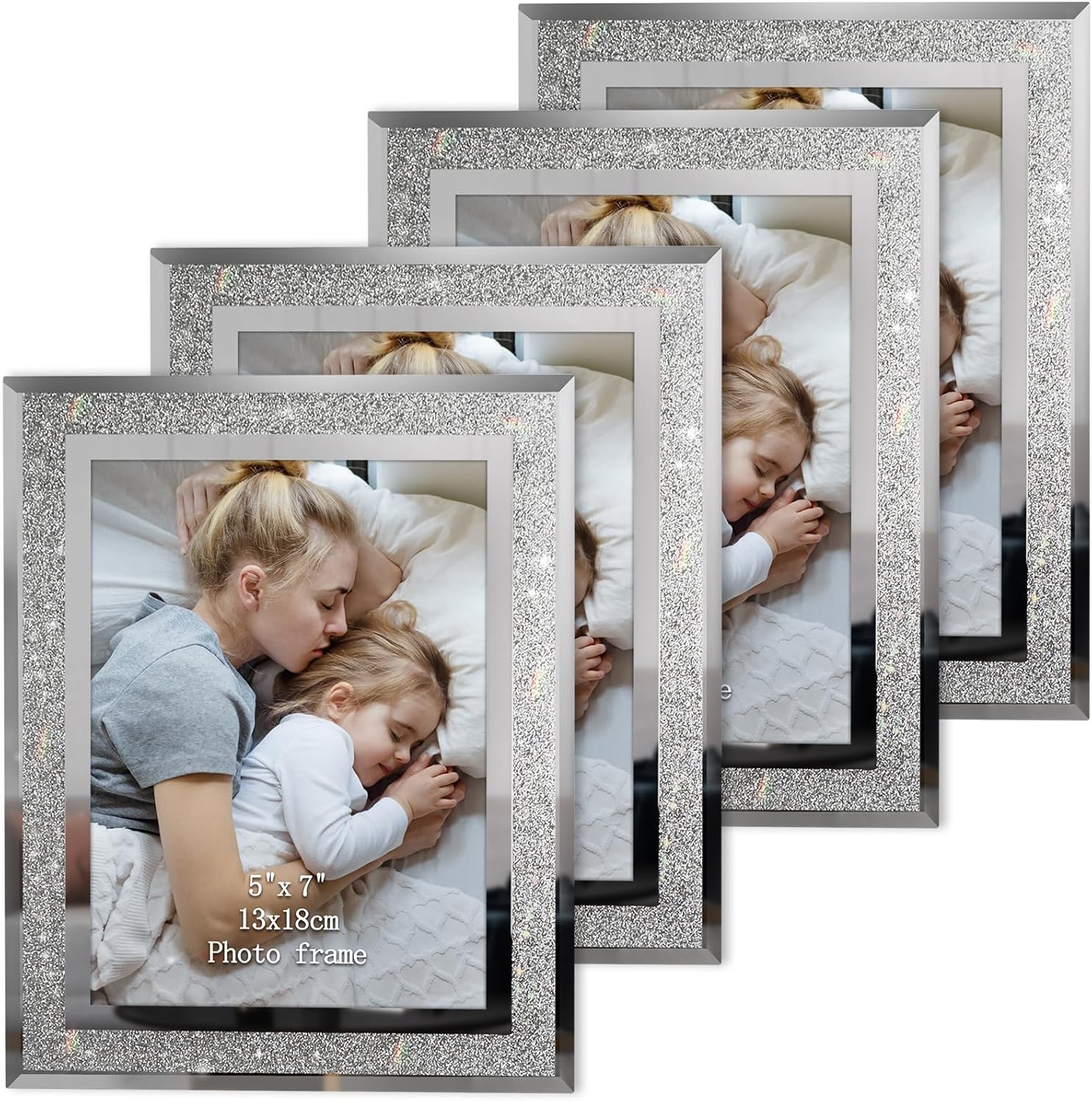 HORLIMER 5x7 Picture Frame Set of 4, Sparkle Glass Photo Frames 5 by 7 for Table...