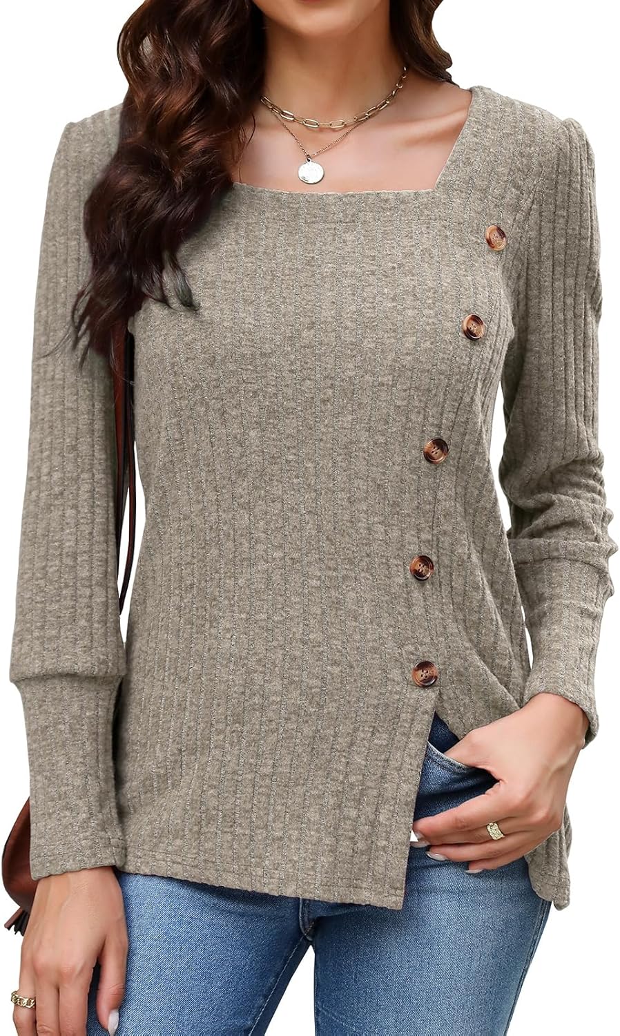 Viracy Women's Fall Sweater Long Sleeve Lightweight Square Neck Dressy Casual Tu...