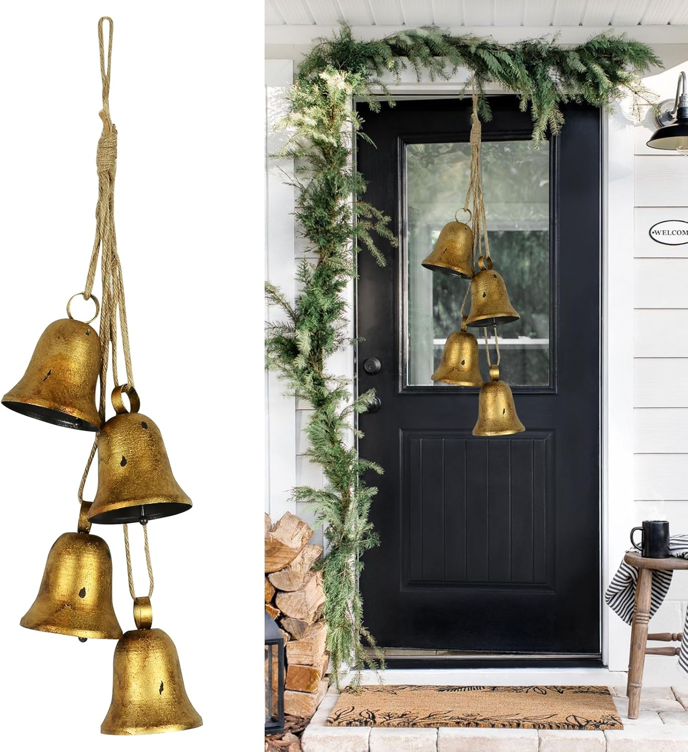 Styleonme Decorative Bells, Christmas Decor Bells, Huangma Hanging Rope Metal De...