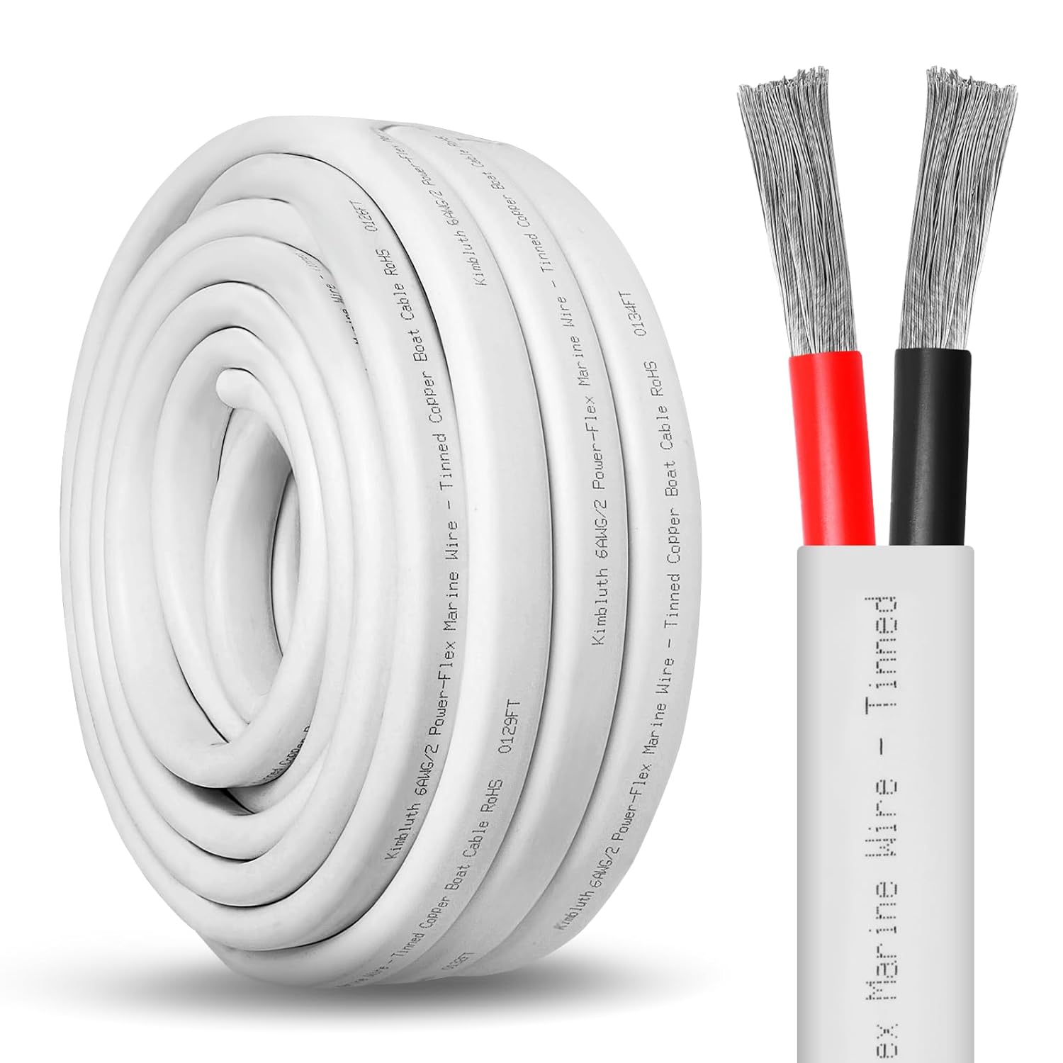 6 Gauge Duplex Marine Wire Tinned Copper Boat Cable, 40ft 6 AWG Standard USA OFC...