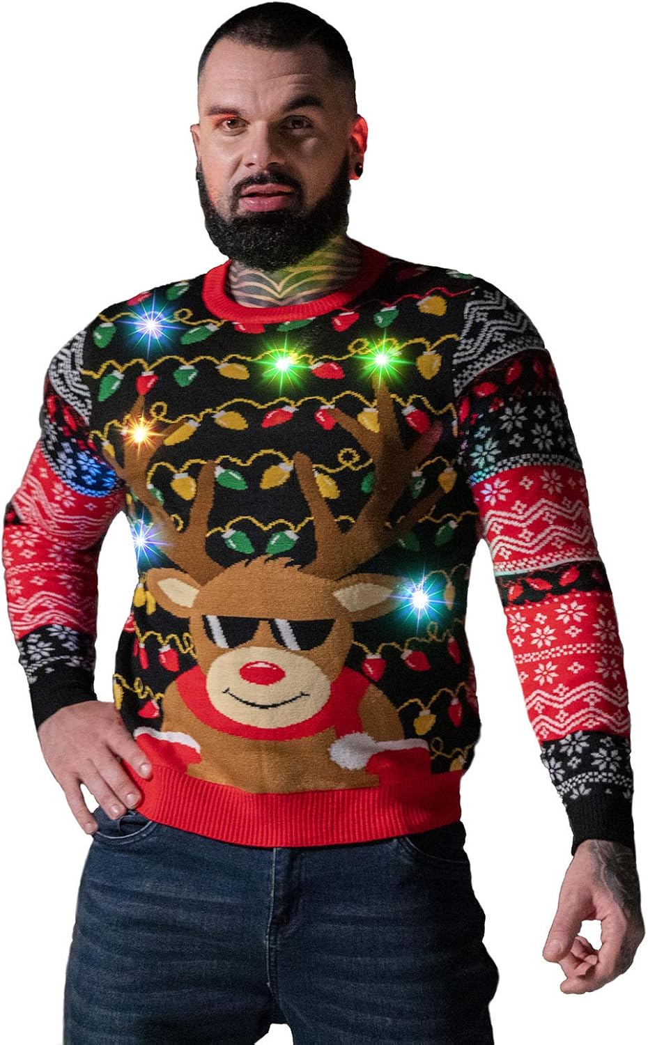 U LOOK UGLY TODAY Unisex Men's LED Christmas Jumper Light Up Novelty Rudolph San...