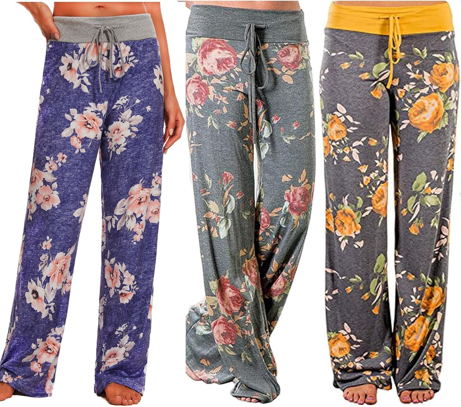 iniber Women's Comfy Pajama Pants Long Casual Drawstring Palazzo Lounge Pants So...