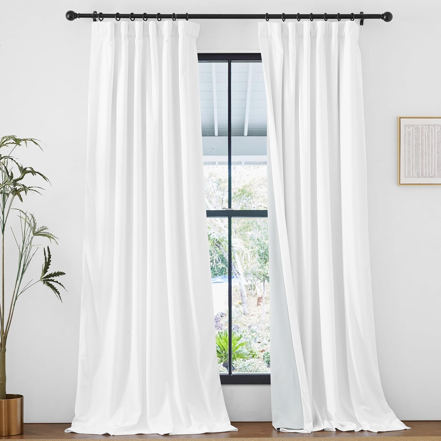 StangH Extra Long White Velvet Curtains 108 inches Long, Two Layers Light Blocki...