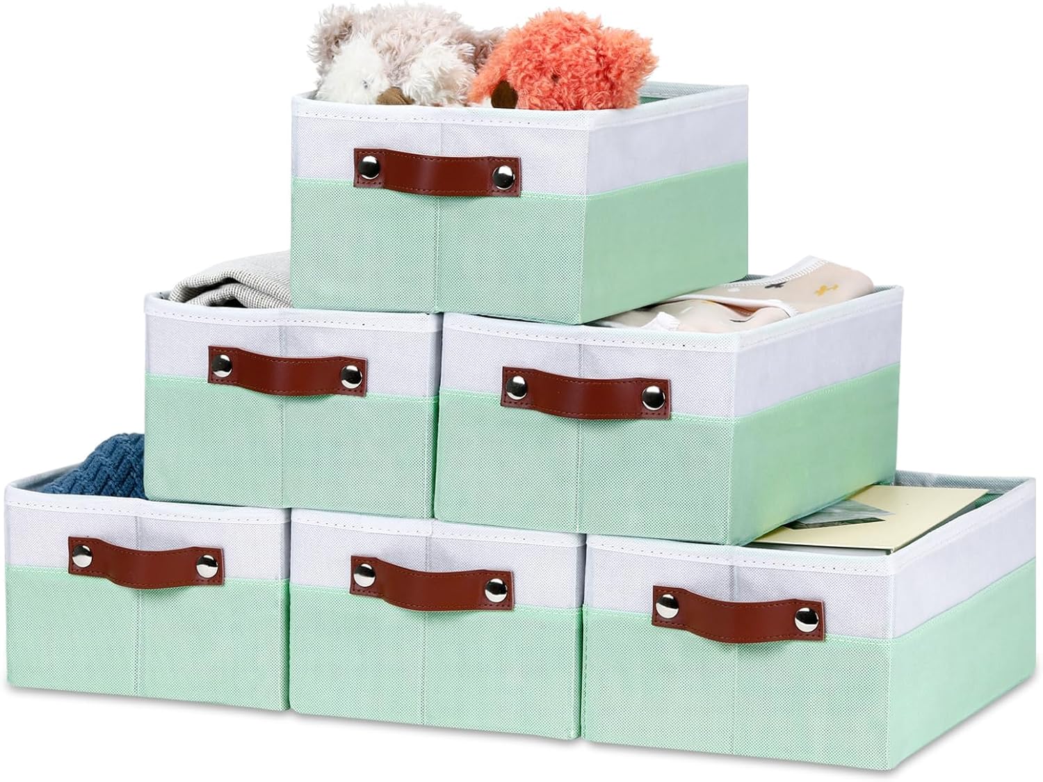 Bidtakay Small Storage Bins for Organizing Collapsible Bins for Shelves 6-Pack H...
