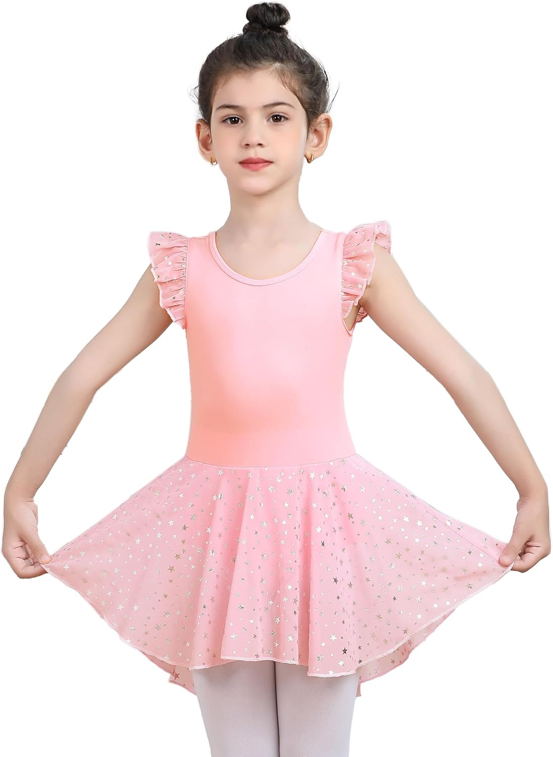 LUOUSE Elegant Girls Ballet Leotard with Skirt - Flutter & Ruffle Sleeves, Perfe...