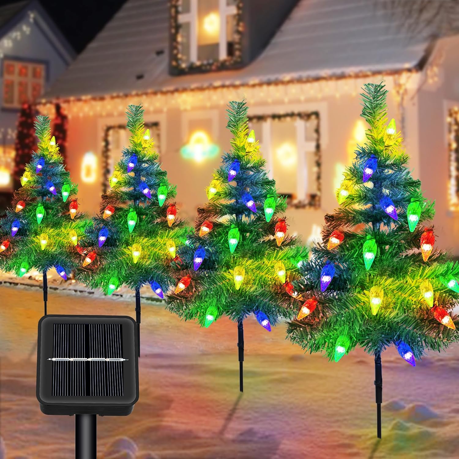 Christmas Tree with Solar Christmas Light Outdoor, 4 Pack Christmas Tree Outdoor...
