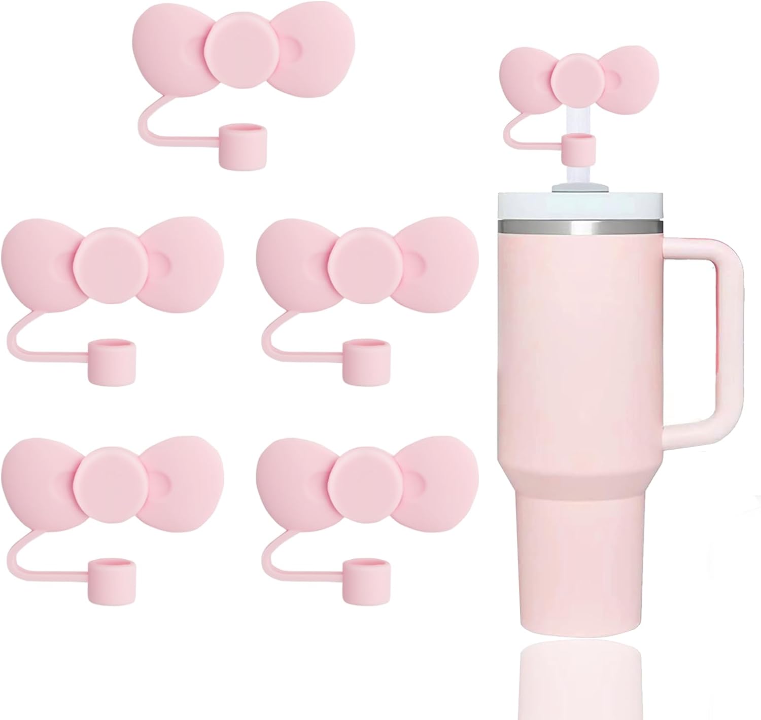 5 Pcs Pink Bow Straw Covers Cap Toppers Compatible with Stanley 30&40 oz Tumbler...
