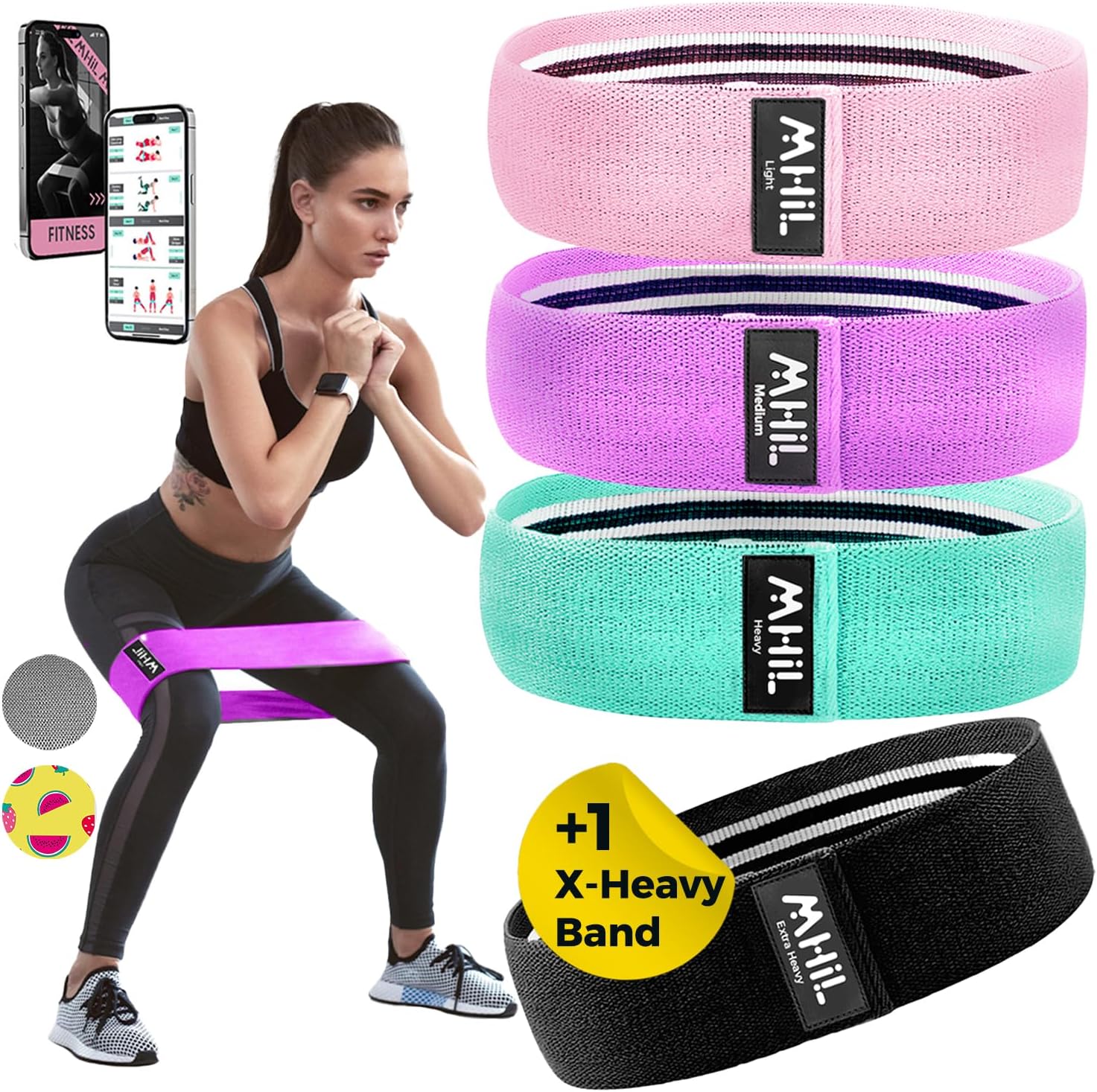 Booty Bands for Working Out – Set of 4 Durable Fabric Resistance Bands for Women...