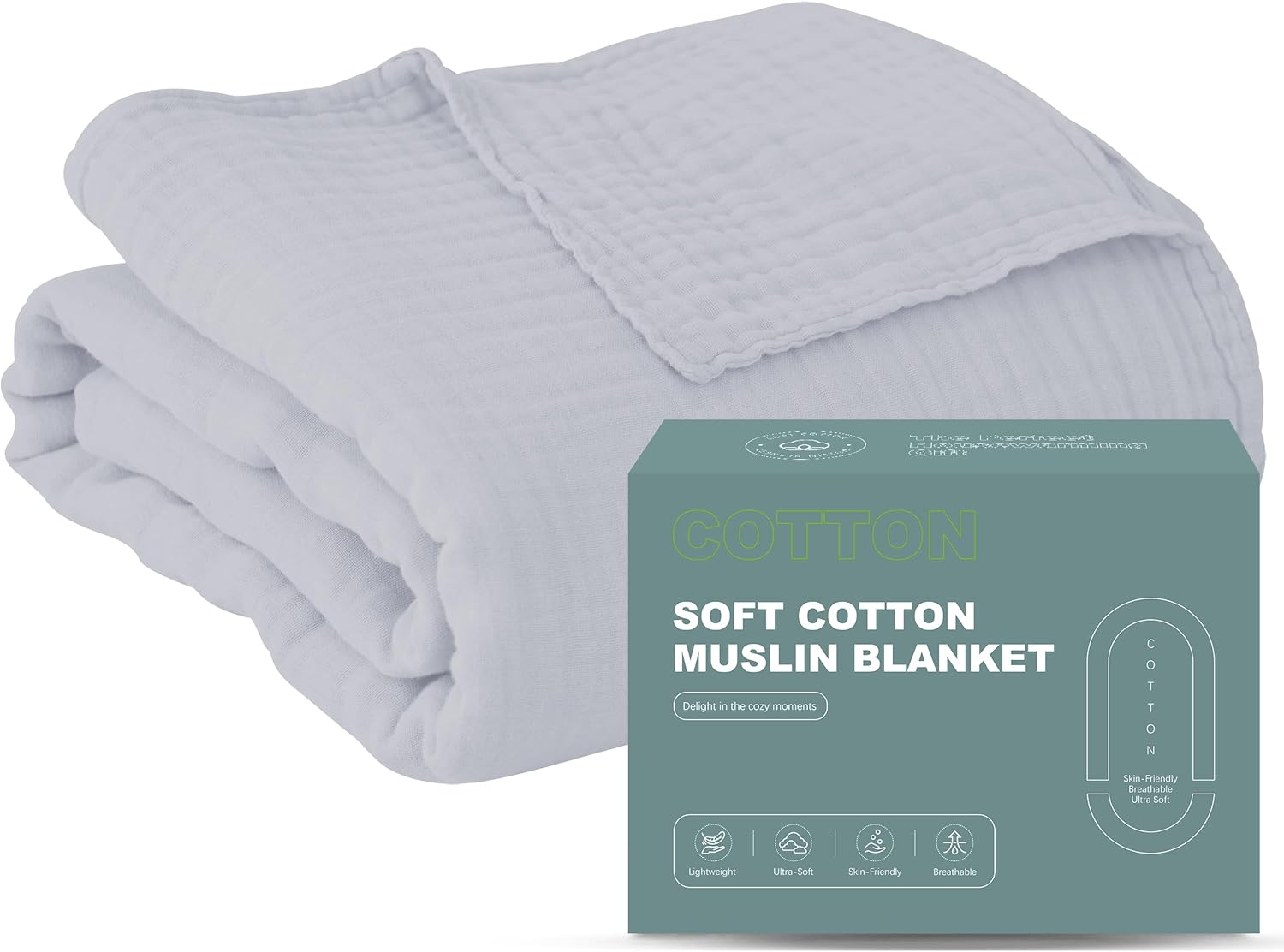 Cosy Family 4 Layer Muslin Bed Blanket - Breathable and Lightweight Gauze Boho B...