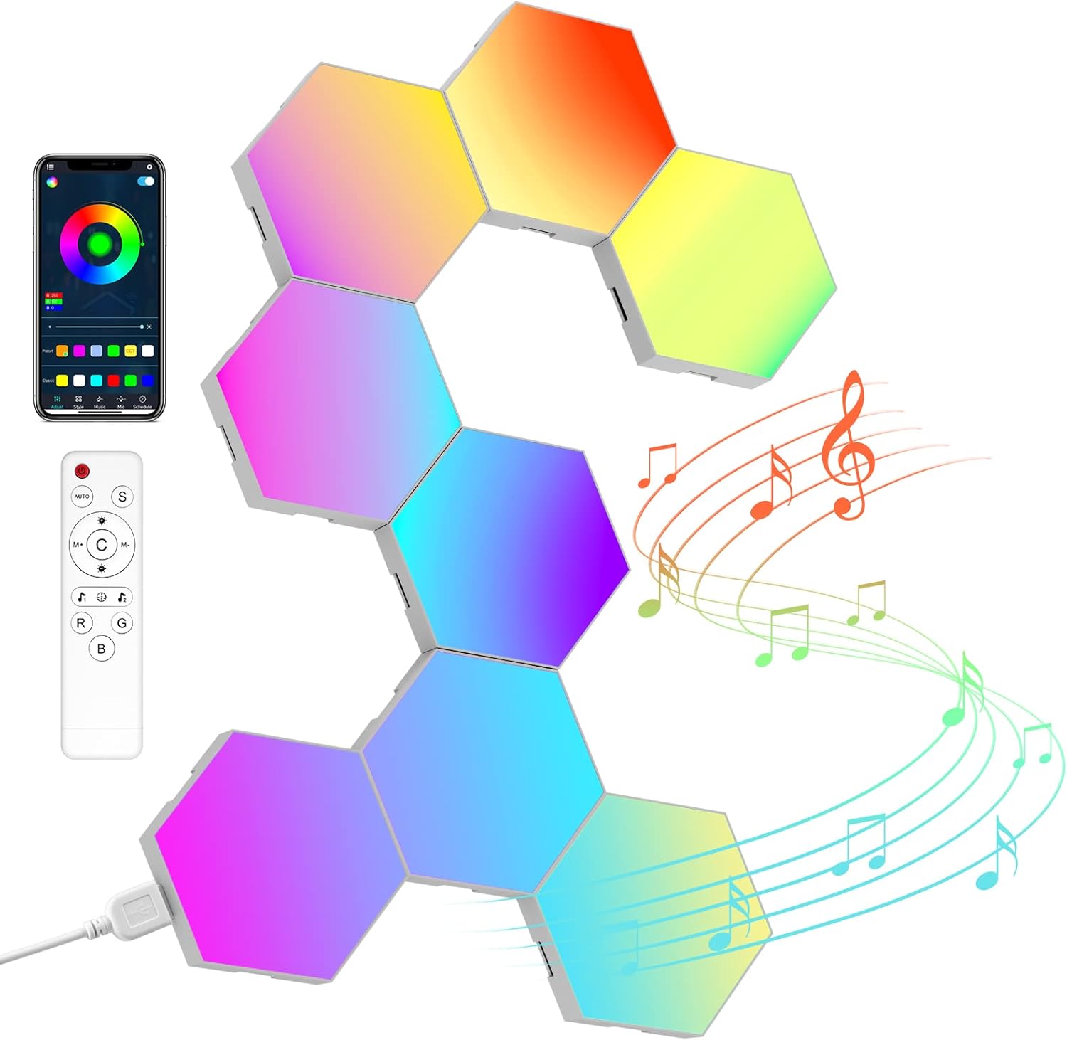 Kangtaixin Hexagon LED Lights — 8 Pack Hex Wall Light RGB Gaming Panels Hexagona...