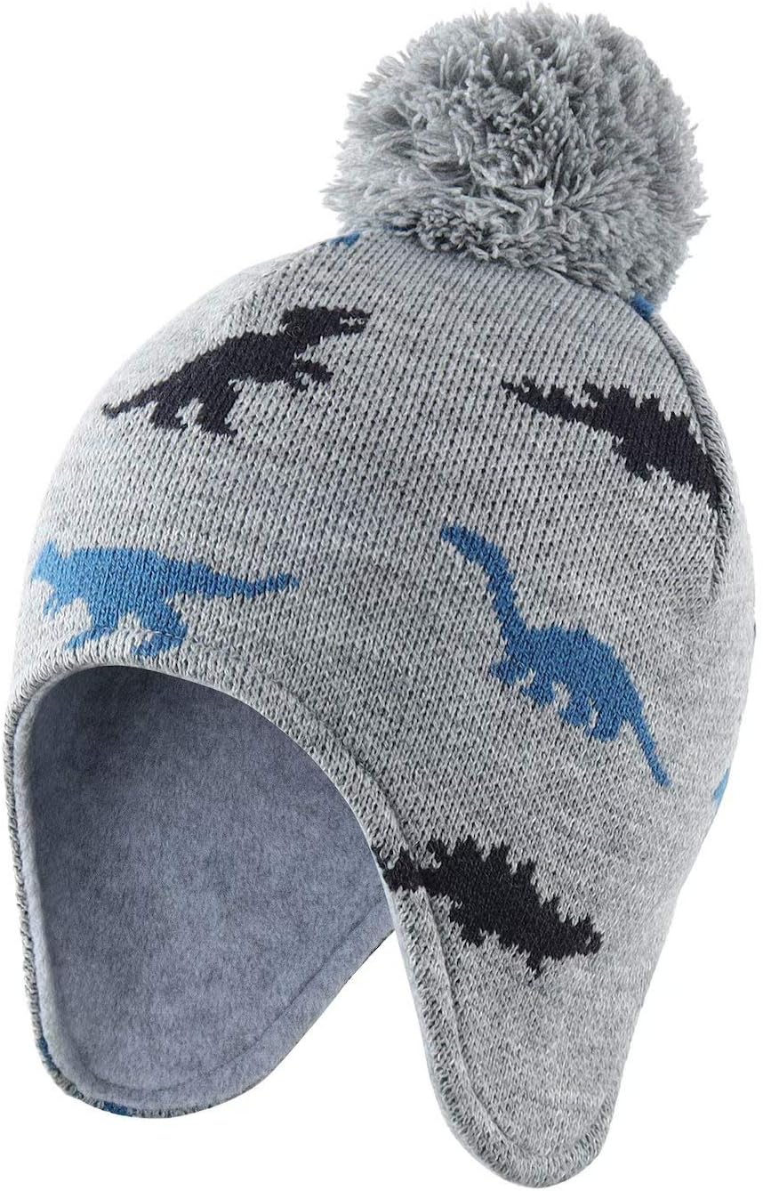 Home Prefer Toddler Boys Girls Fleece Lined Knit Kids Hat with Earflap Winter Ha...