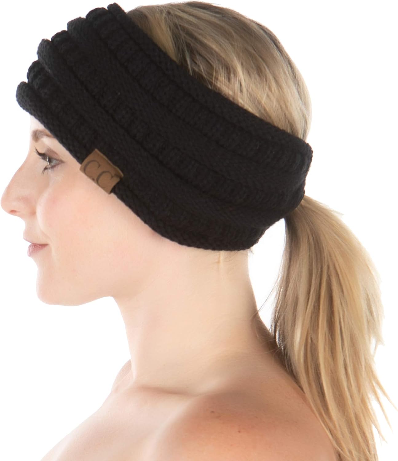 Funky Junque Womens Ponytail Head Wrap Messy Bun Lined Knit Headband Ear Warmer...