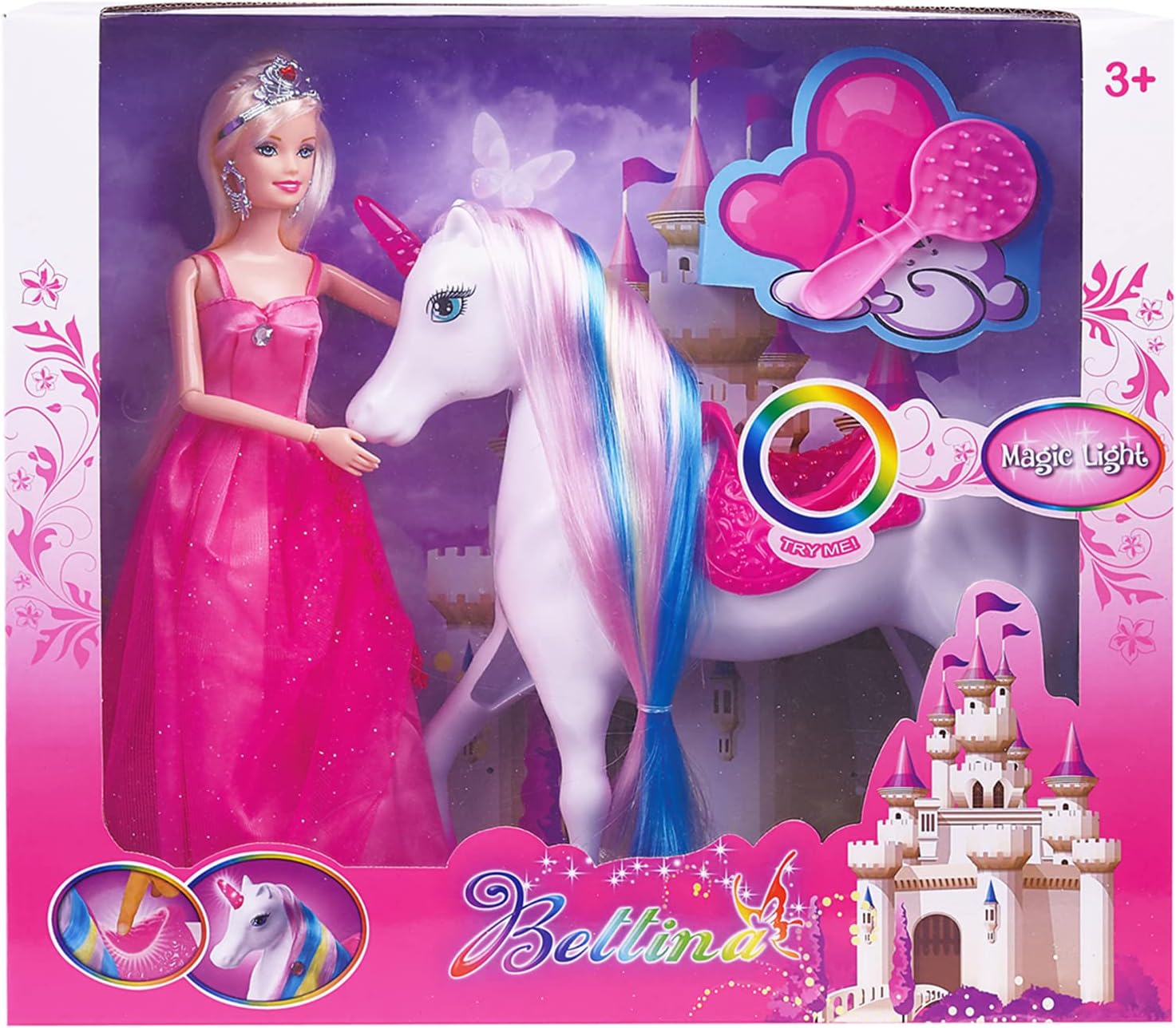 BETTINA Magic Light Unicorn & Princess Doll, Unicorn Toys for Girls 3+, Unicorn...