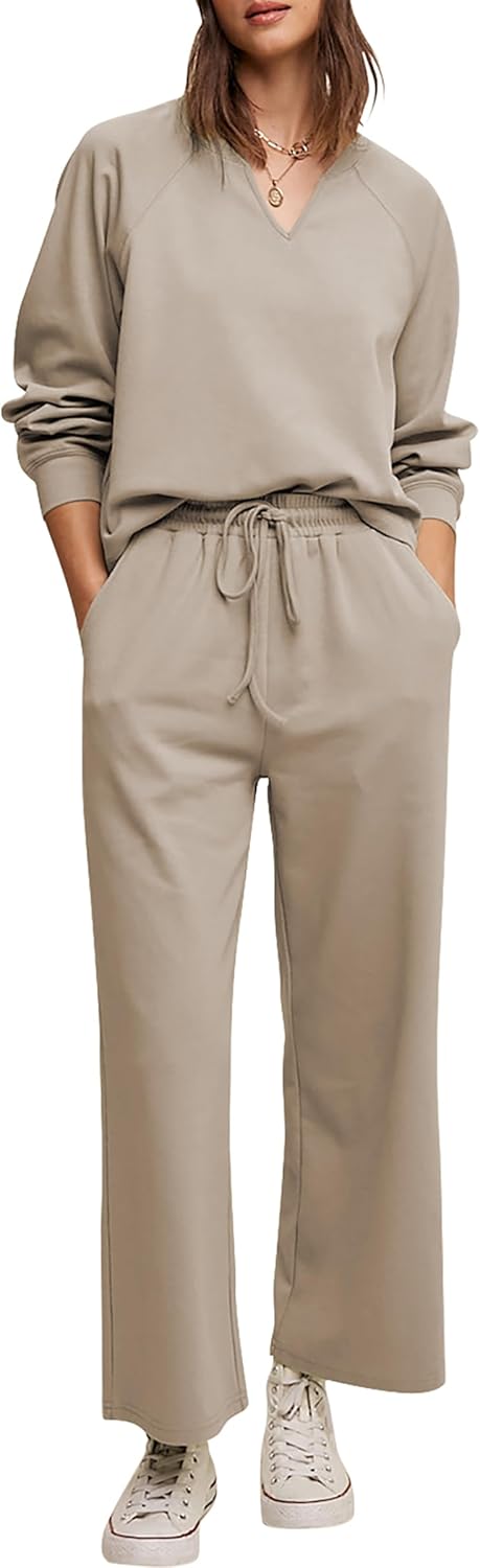 Cakulo Womens Sweatsuits 2 Piece Lounge Sets Fall Outfits Wide Leg Jogger Sweat...