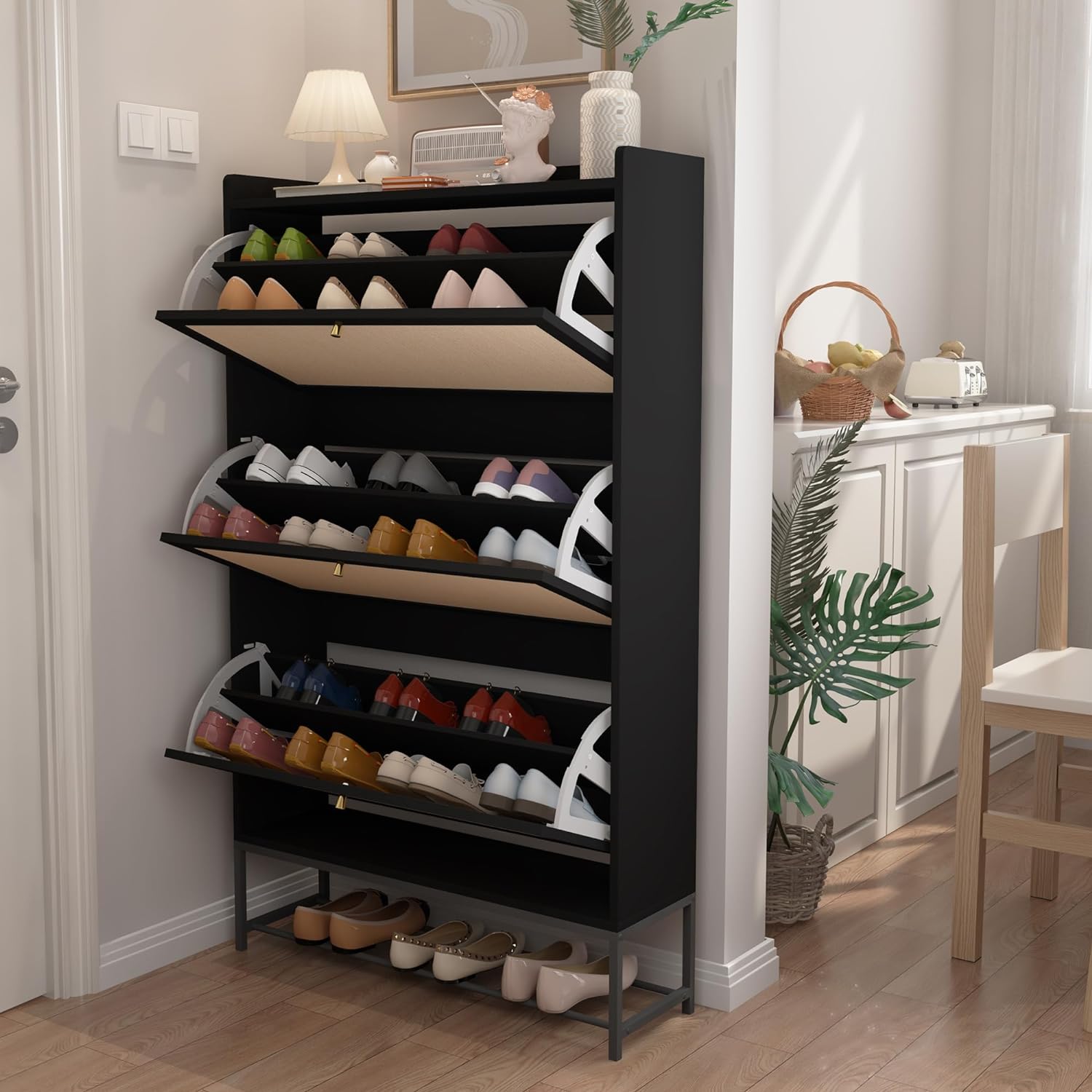 AVZEAR Shoe Cabinet, Shoe Cabinet Freestanding Tipping Bucket Shoe Rack Organize...