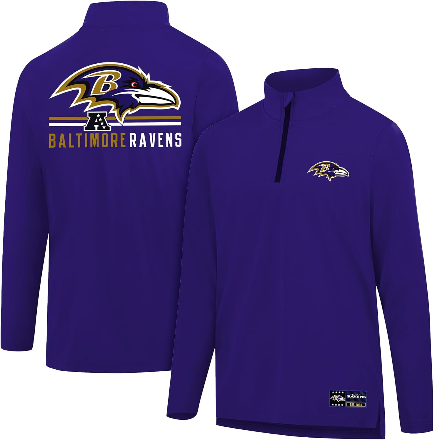 Ultra Game Adults NFL Official Super Soft Quarter Zip Long Sleeve T-Shirt Baltim...
