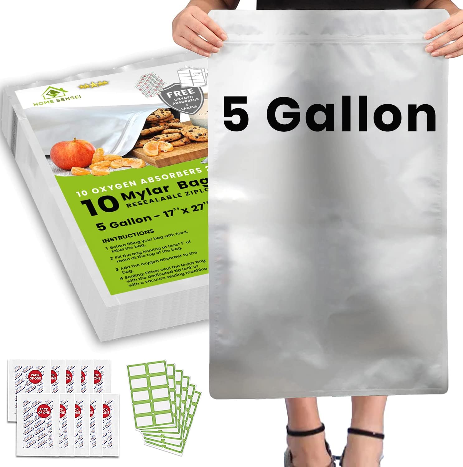 10pcs 5 Gallon Mylar Bags for Food Storage - 10 Mil Thick - Mylar Bags 5 Gallon...