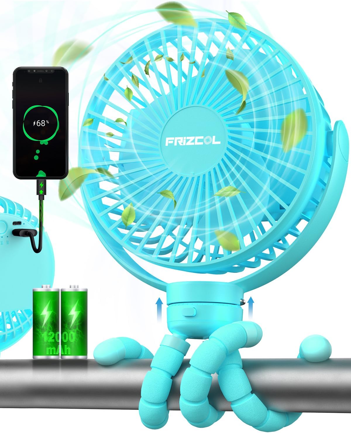 Portable Stroller Fan, Use As Power Bank, 65H 12000mAh Battery Operated Fan Flex...