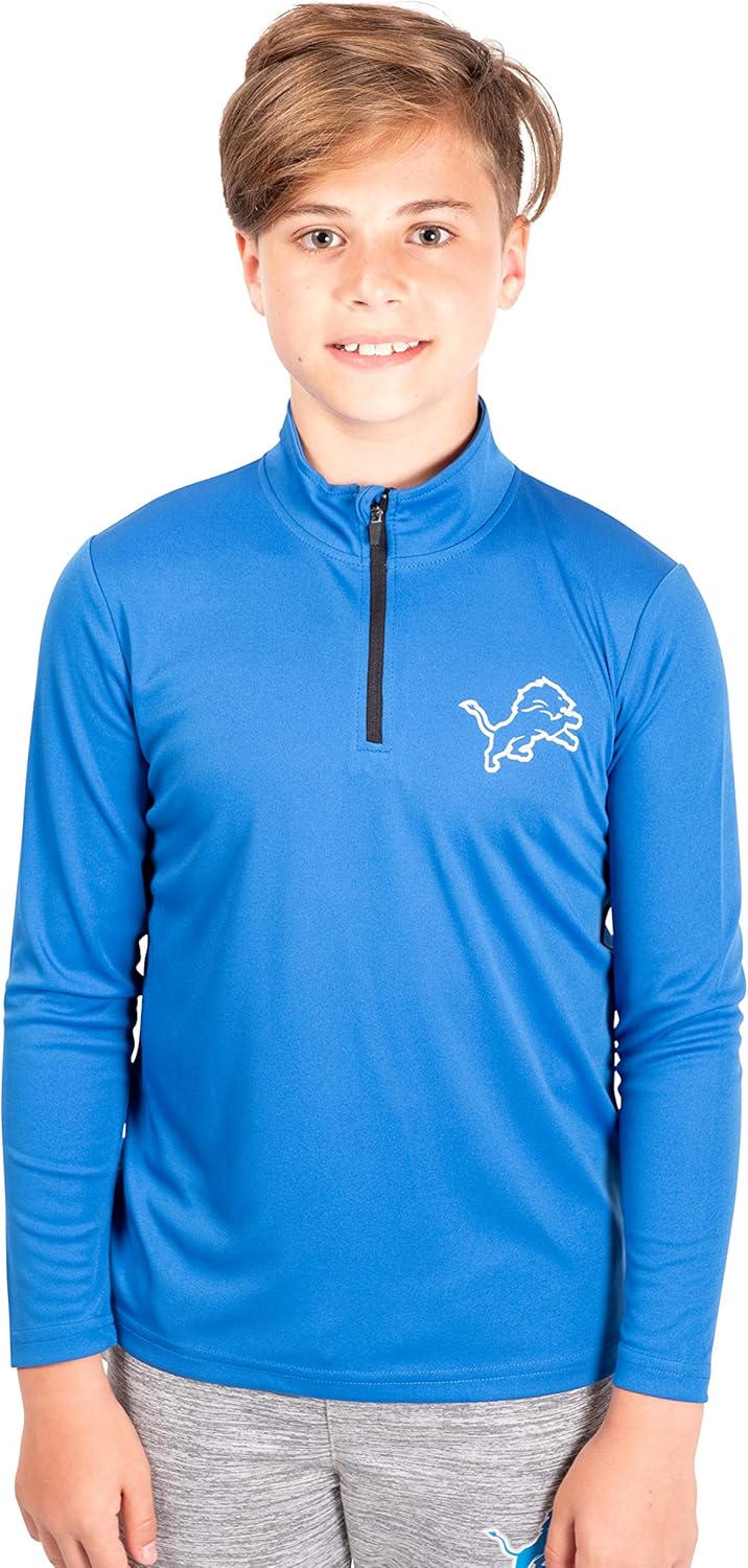 Ultra Game Youth NFL Official Super Soft Quarter Zip Long Sleeve T-Shirt Detroit...