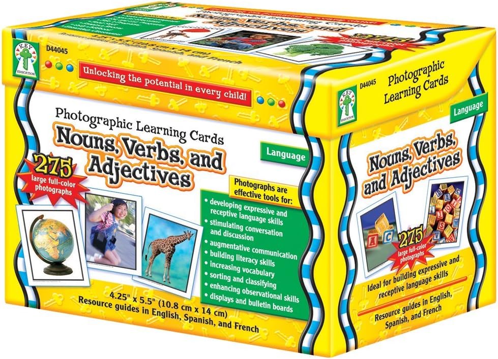 Key Education Nouns, Verbs, and Adjectives Photographic Learning Cards, 275 Voca...