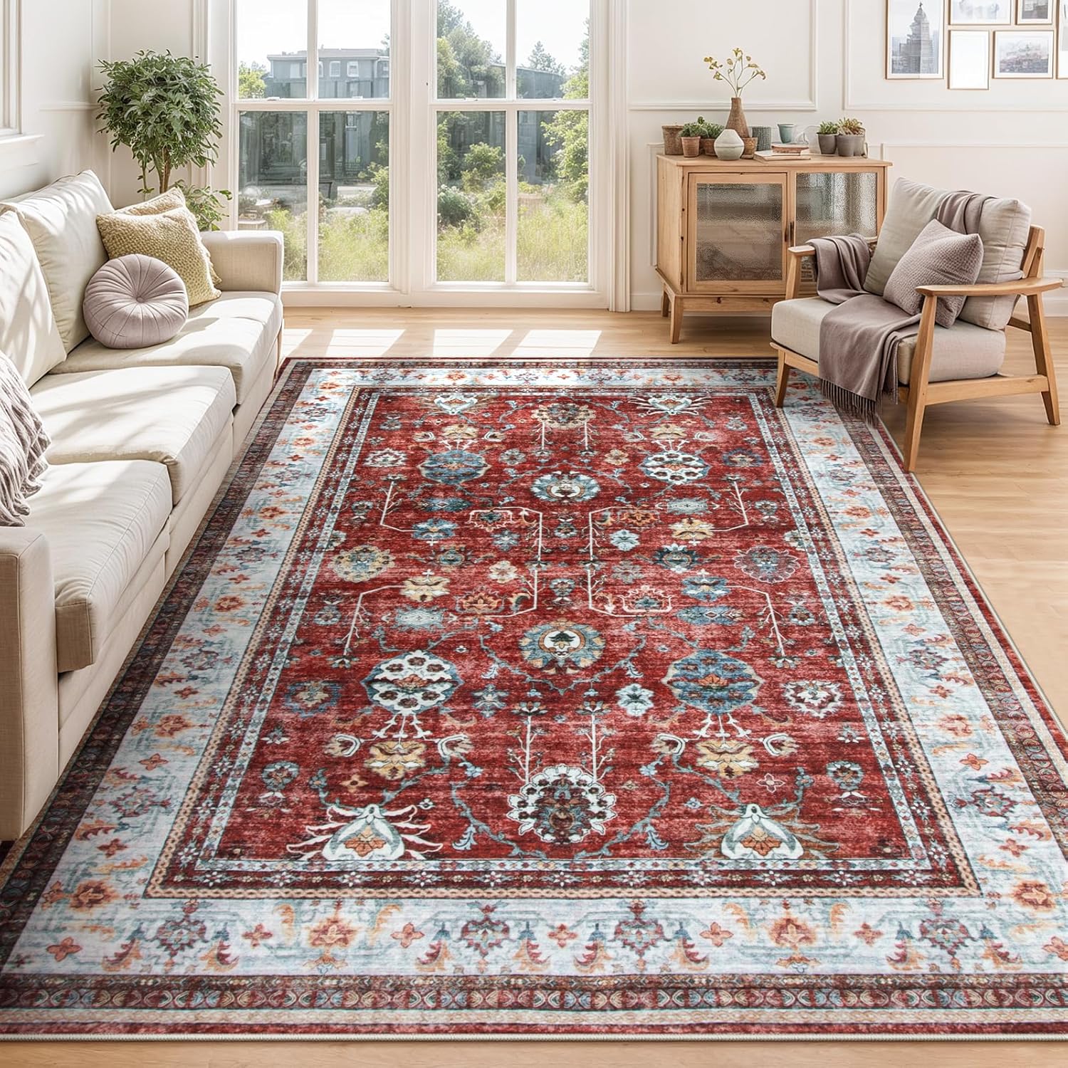 Seavish Washable Rugs 5x7 Area Rugs for Living Room Soft Bedroom Rug Low Pile Th...