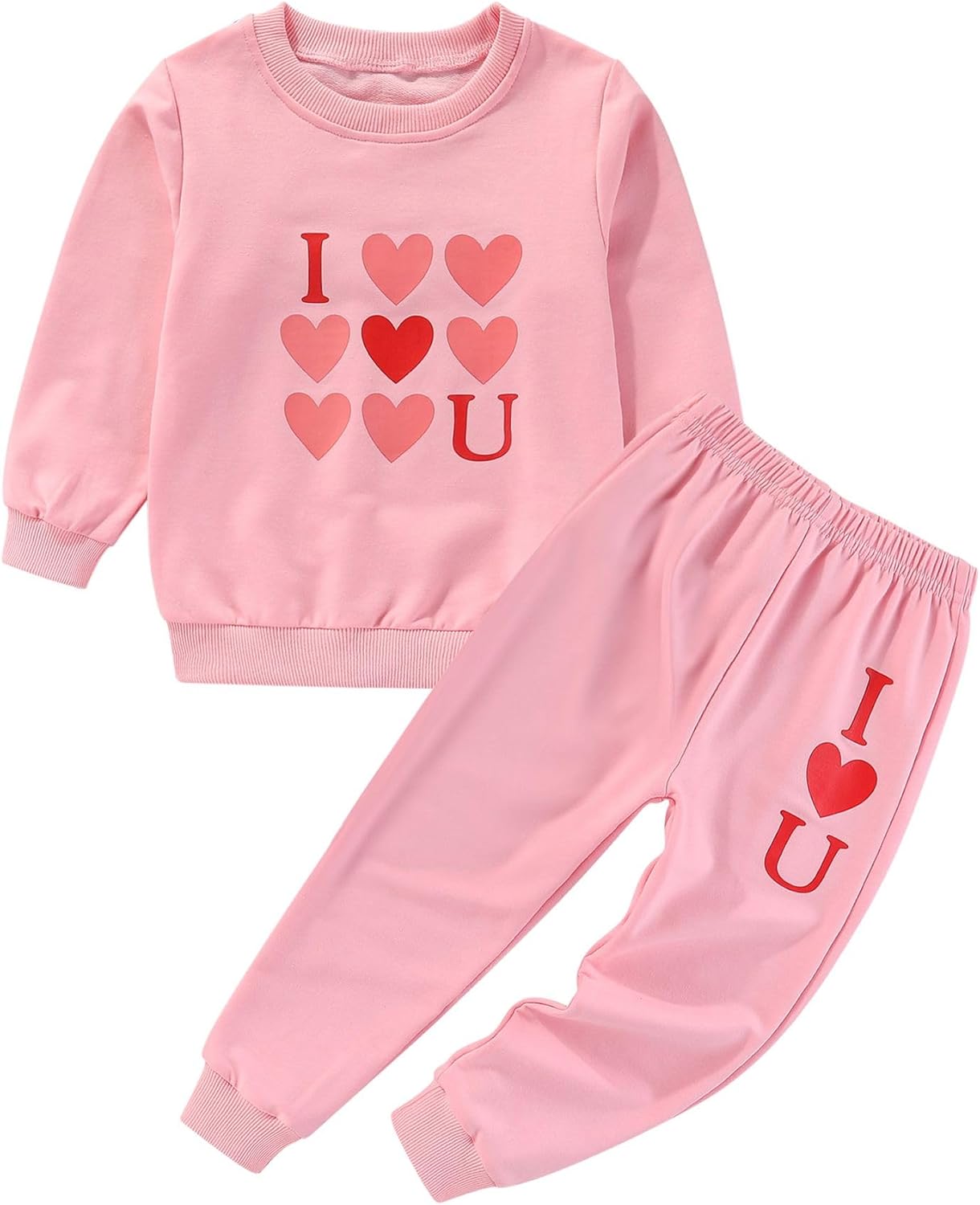 Cute Toddler Girls Sweatsuit - Christmas Heart Print Child Clothes, Long Sweatsh...