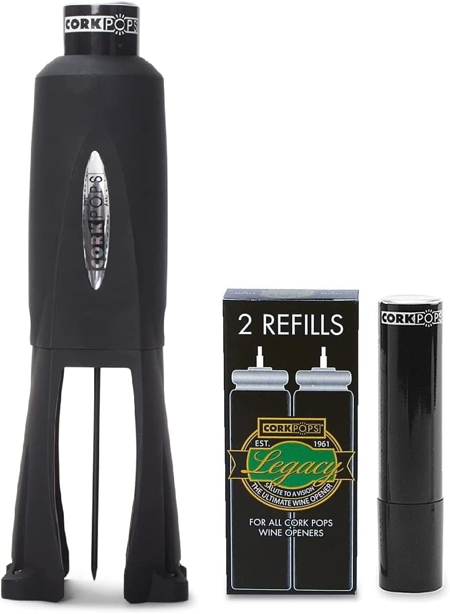 Cork Pops Legacy Wine Opener w/ 3 Refill Cartridges Built-in 4-Blade Foil Cutter...