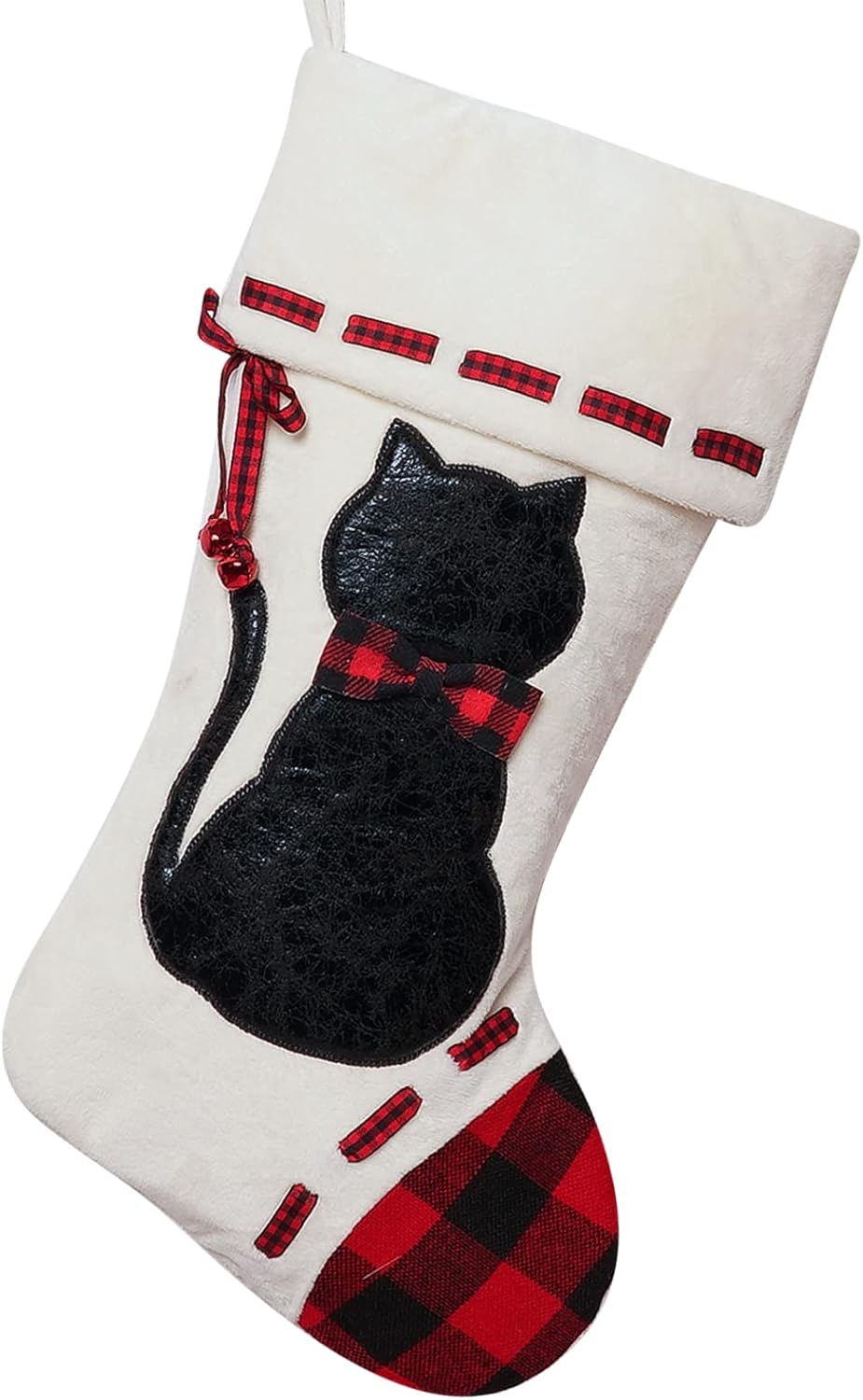 Cat Christmas Stocking 19’’ Xmas Pet Hanging Stockings with 3D Black Leather Cat...