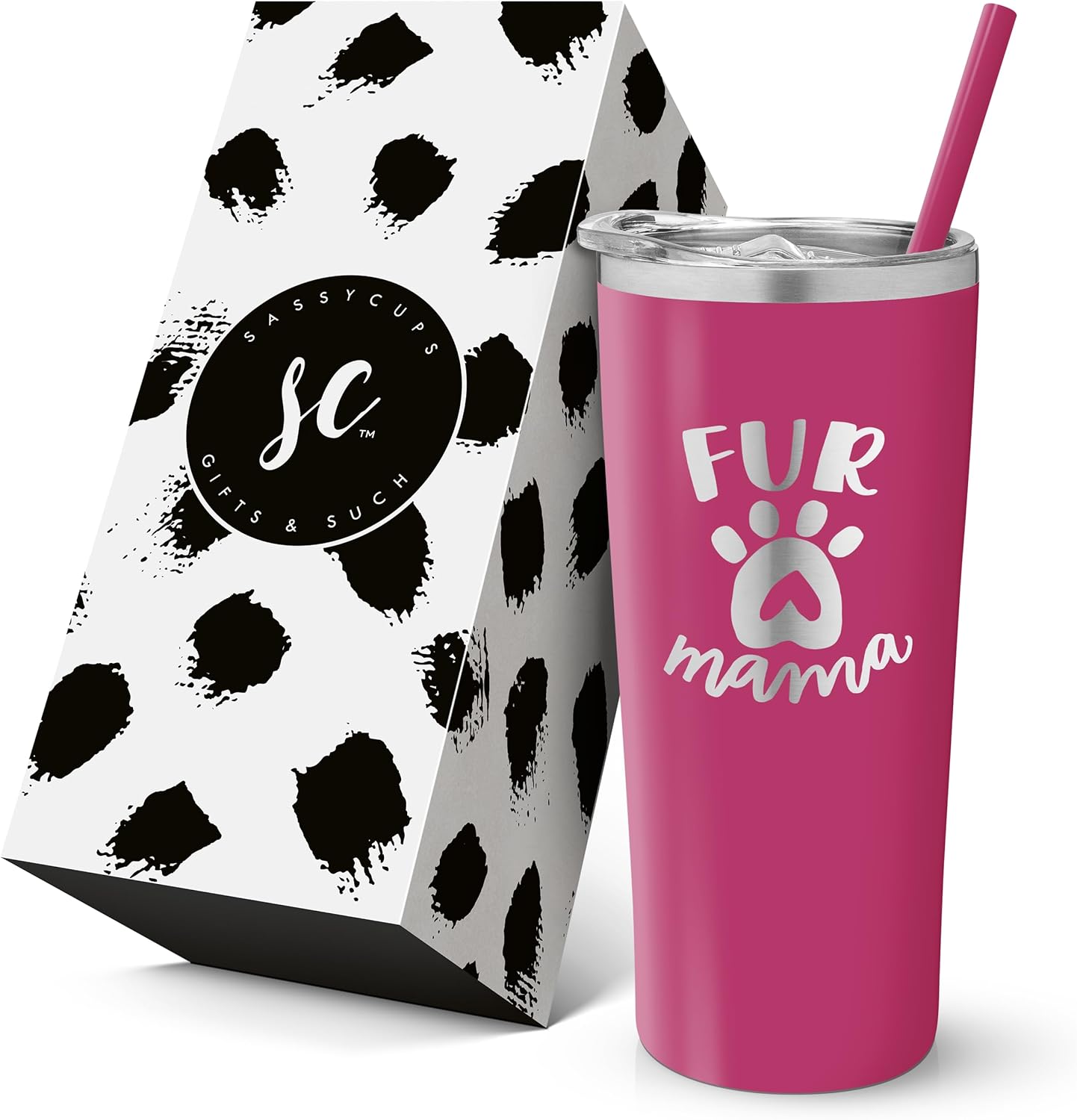 Fur Mama Insulated Stainless Steel Tumbler with Lid and Straw - Personalized Ins...