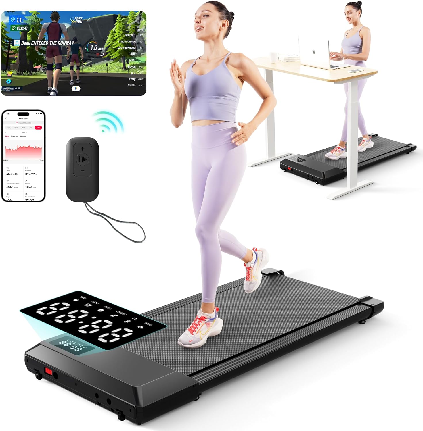 Walking Pad Treadmill with APP & Remote Control, Smart Under Desk Treadmill for...