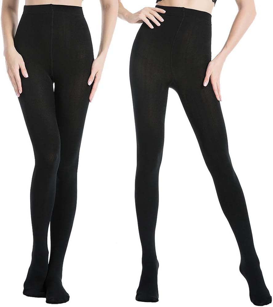MANZI 2 Pairs Fleece Lined Tights Winter Warm Thermal Tights for Women Opaque Pa...