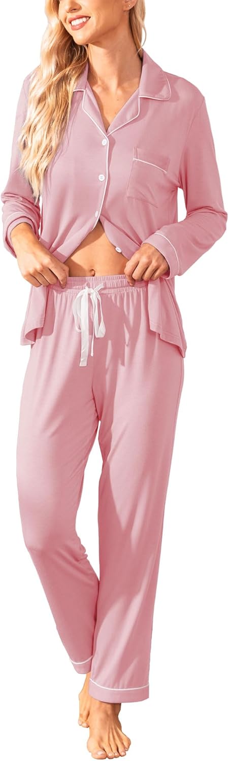 Samring Pajamas Women's Long Sleeve Sleepwear Button Down Pj Sets Soft Loungewea...