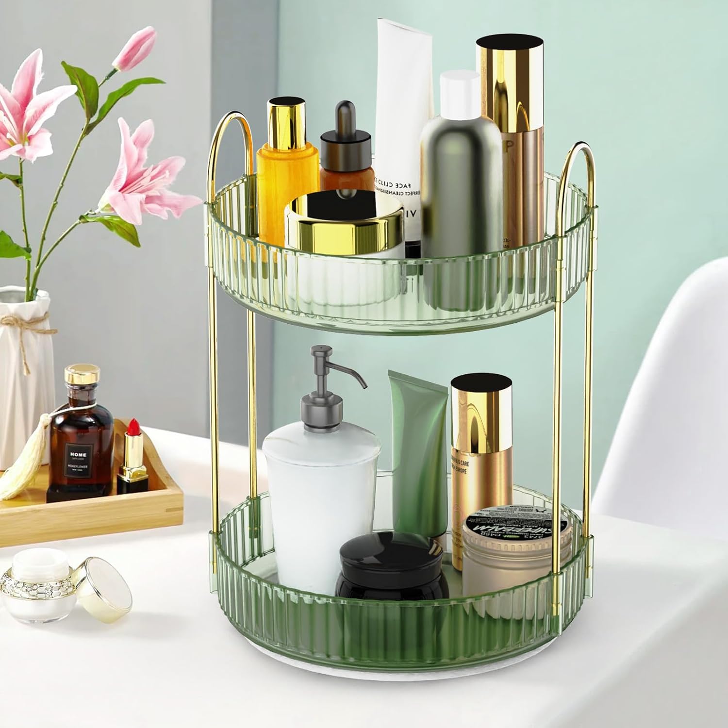 360 Rotating Makeup Organizer for Vanity - Spinning Bathroom Organizer Counterto...