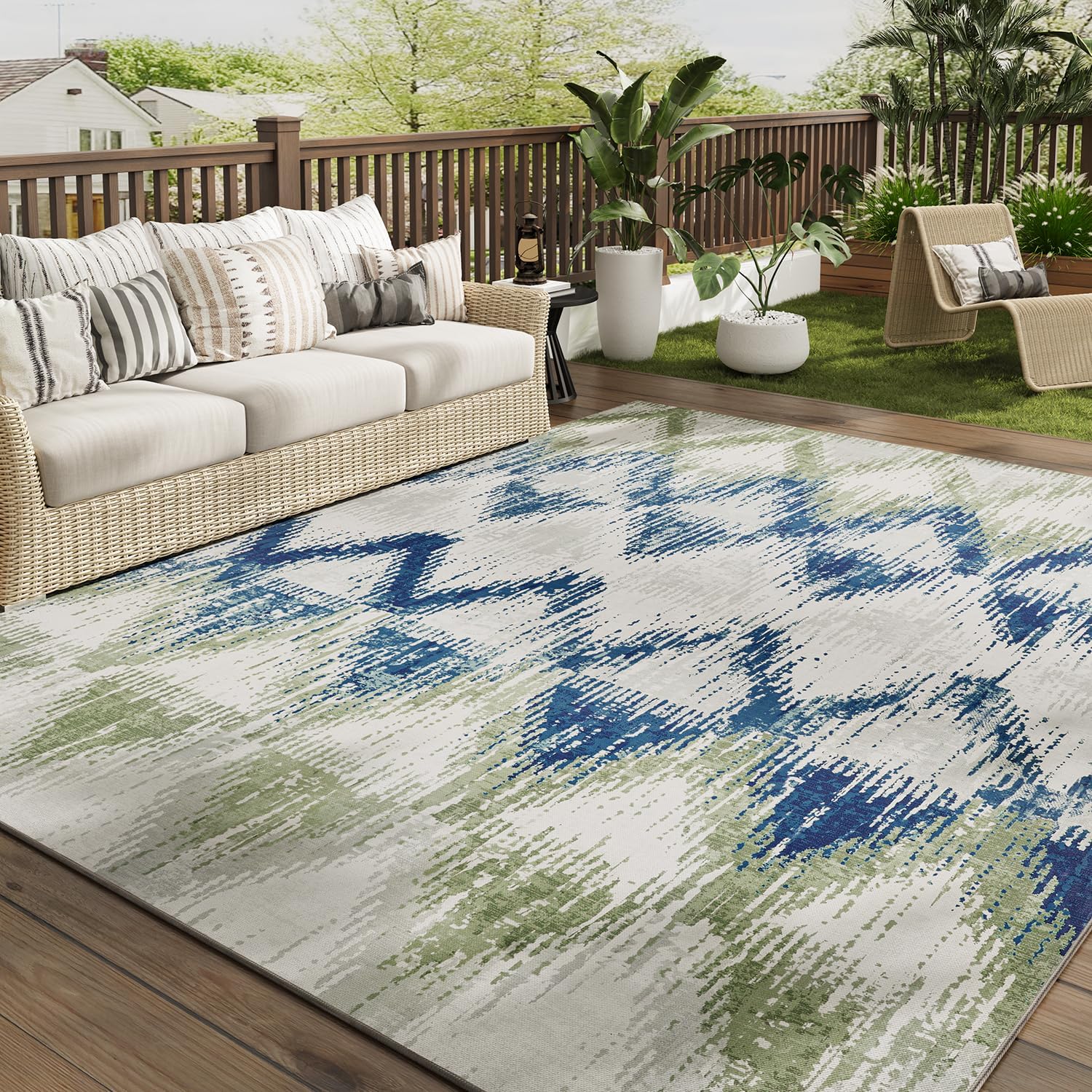 COCOER Outdoor Rug-Quick Dry Indoor Outdoor Area Rug-Green Rugs for Living Room-...
