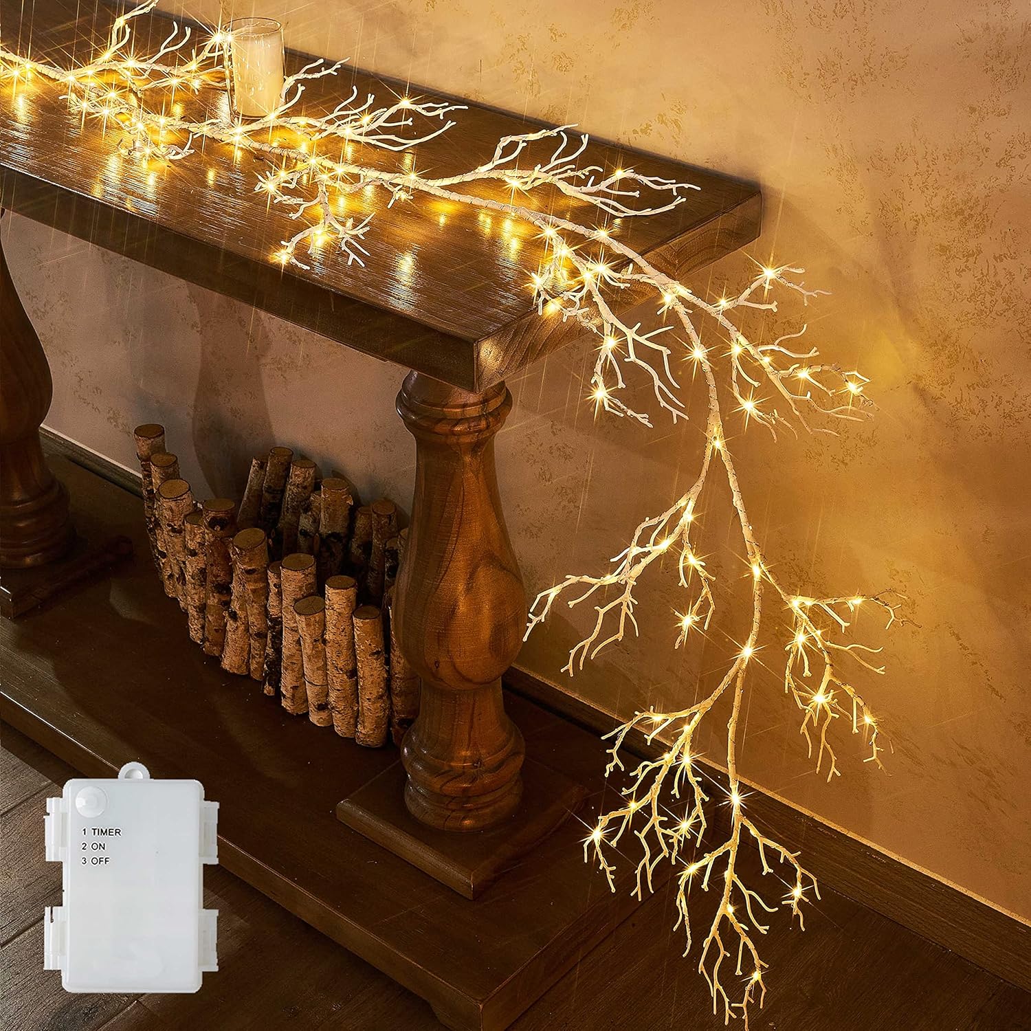 LITBLOOM Lighted Garland with Timer 120 LED Fairy Lights 6FT, Decorative Garland...