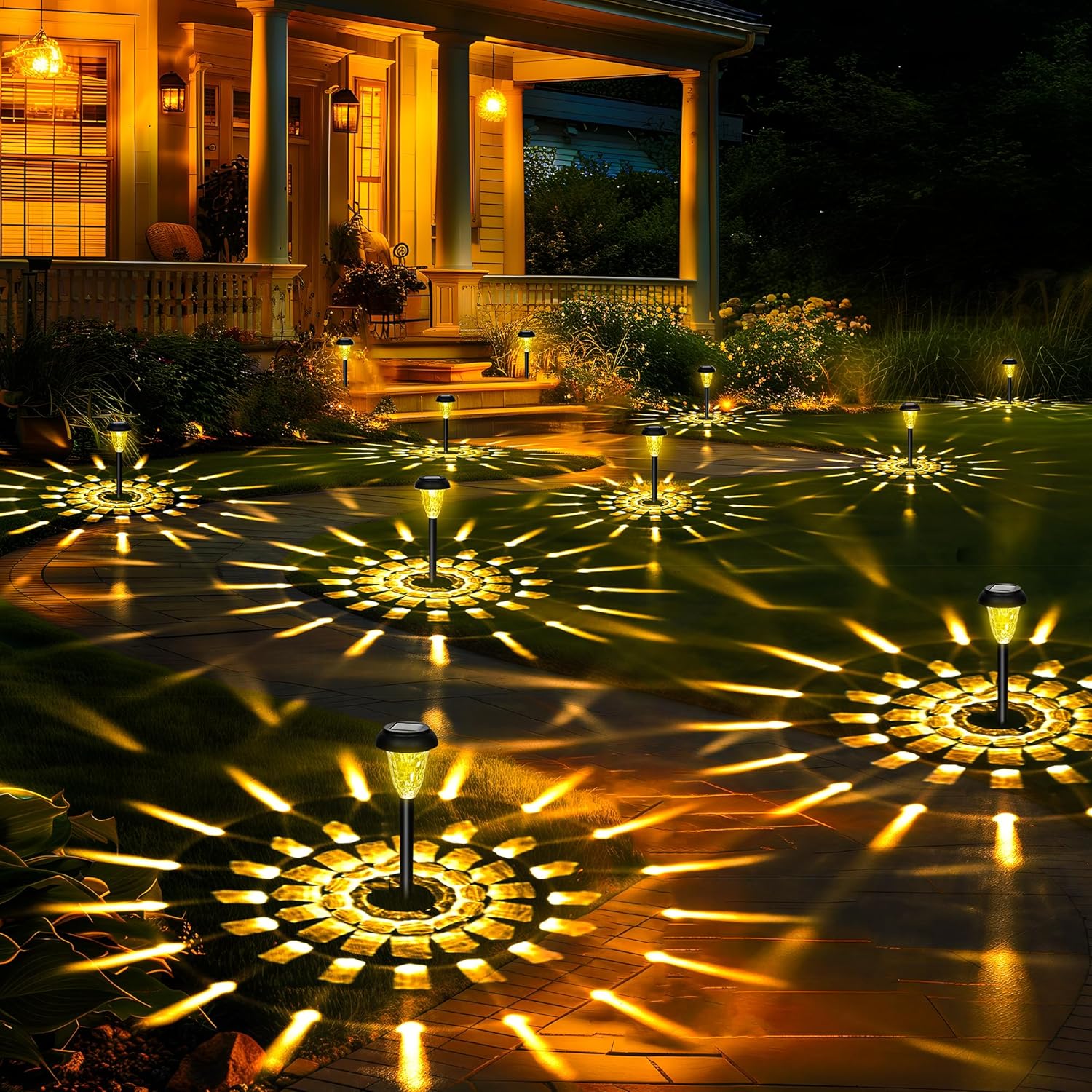 GIGALUMI 16 Pack Solar Lights Outdoor Waterproof, Warm White Pathway Lights Sola...