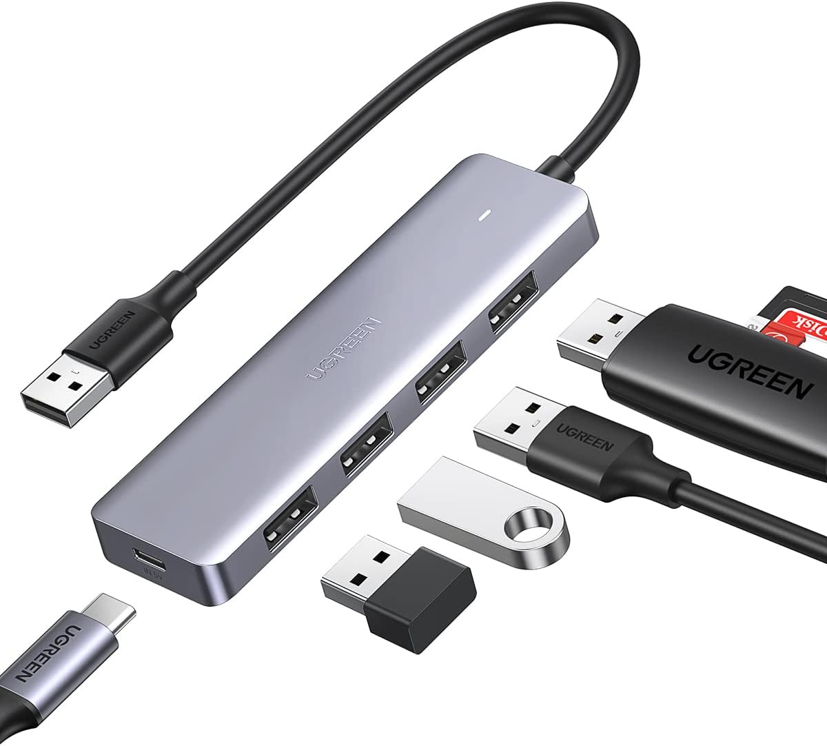 UGREEN Ultra Slim 4 Port USB 3 Hub with 5Gbps Data Transfer, 5V/2.4A Power Suppl...