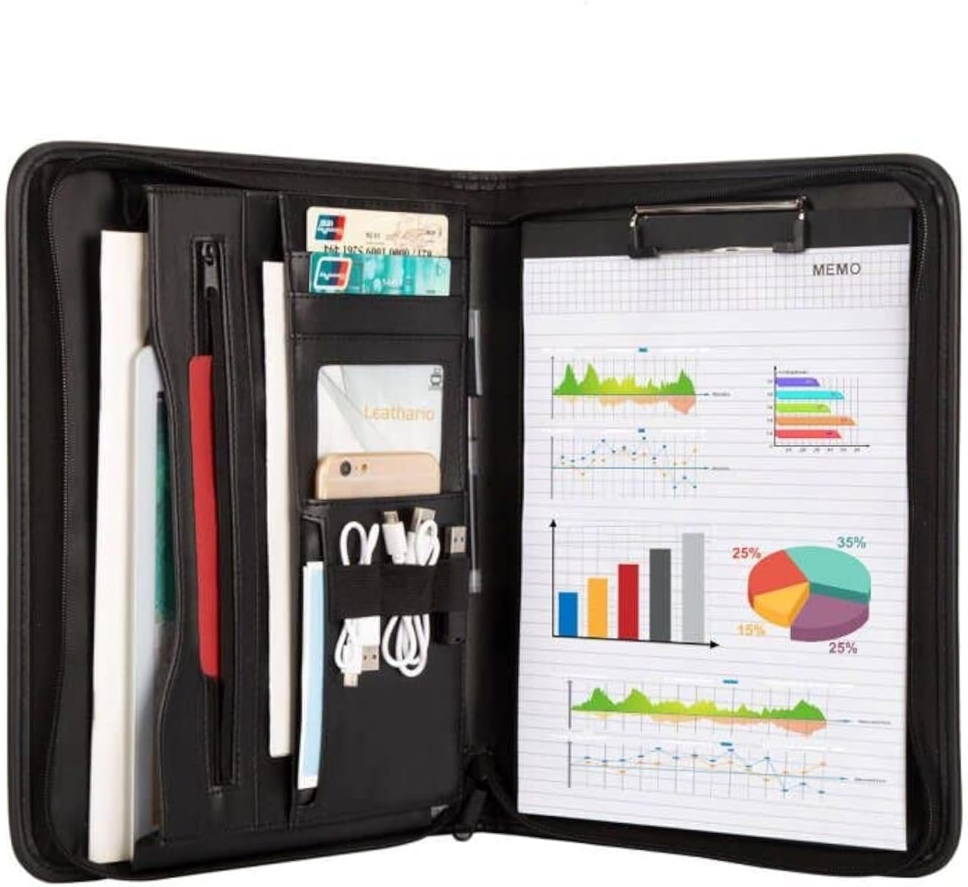 Leathario Leather Folder Business Conference A4 Portfolio Folder Padfolio Noted...